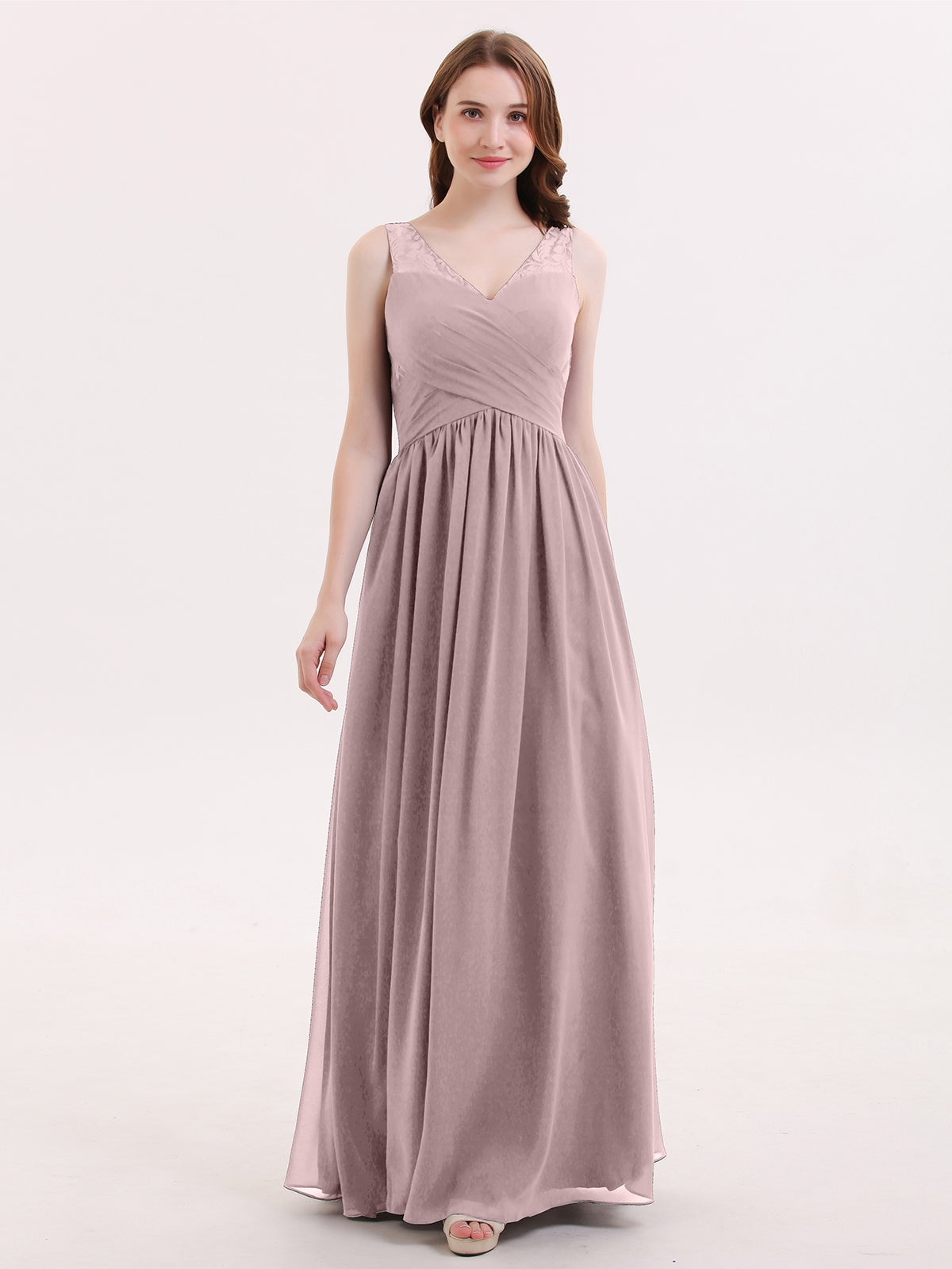 blue dress for baby girl BABARONI V Neck Chiffon and Lace Maxi Bridesmaid Gown Vintage Mauve, Vintage Mauve / US0