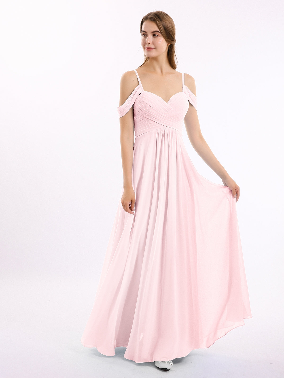BABARONI Off Shoulder Spaghetti Strap Chiffon Dresses Blushing Pink Plus size, Blushing Pink / US18