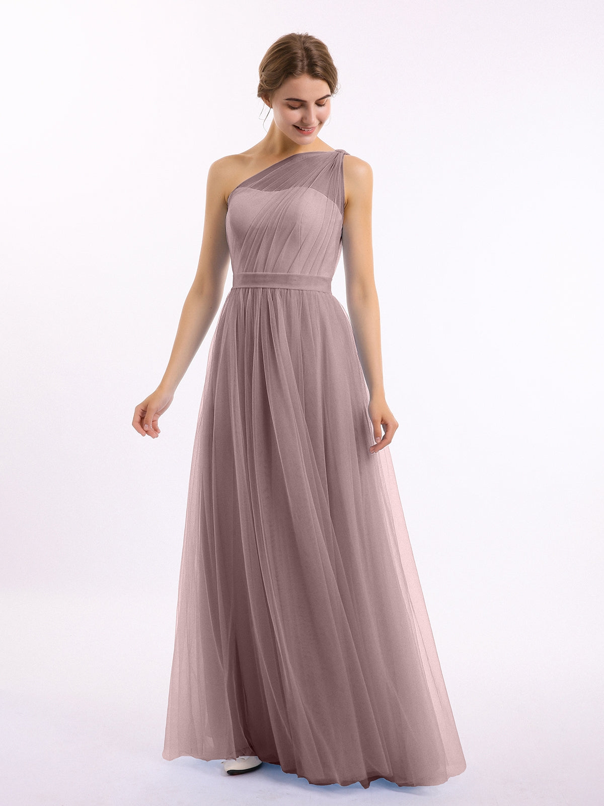 BABARONI One Shoulder Mesh Wedding Party Bridesmaid Gown Vintage Mauve, Vintage Mauve / US0