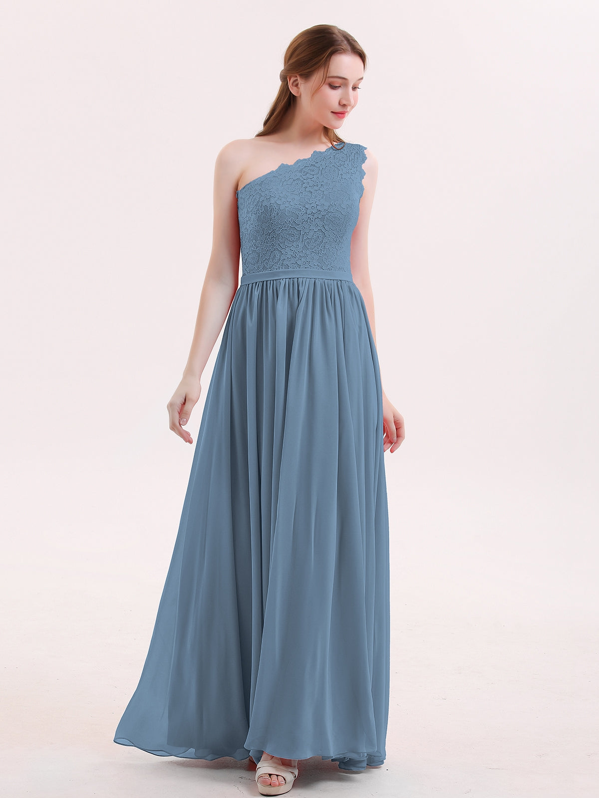 A-line One Shoulder Chiffon Max Dresses Slate Blue Plus Size