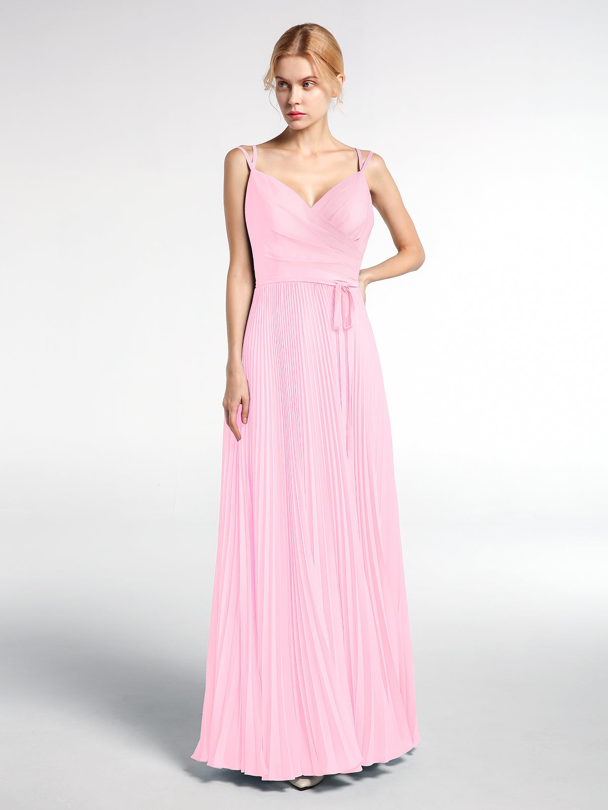 Strapless Long Chiffon Gown with Pleated Bodice Candy Pink Plus Size