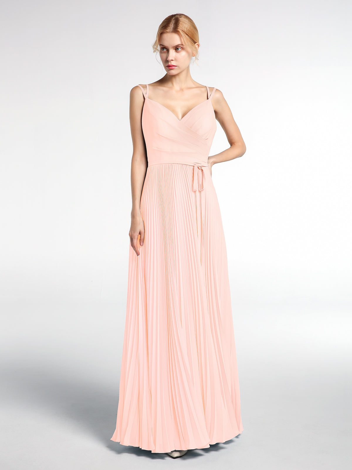 BABARONI Pleated Skit Double Straps Dress with Self tie Pearl Pink, Pearl Pink / US0