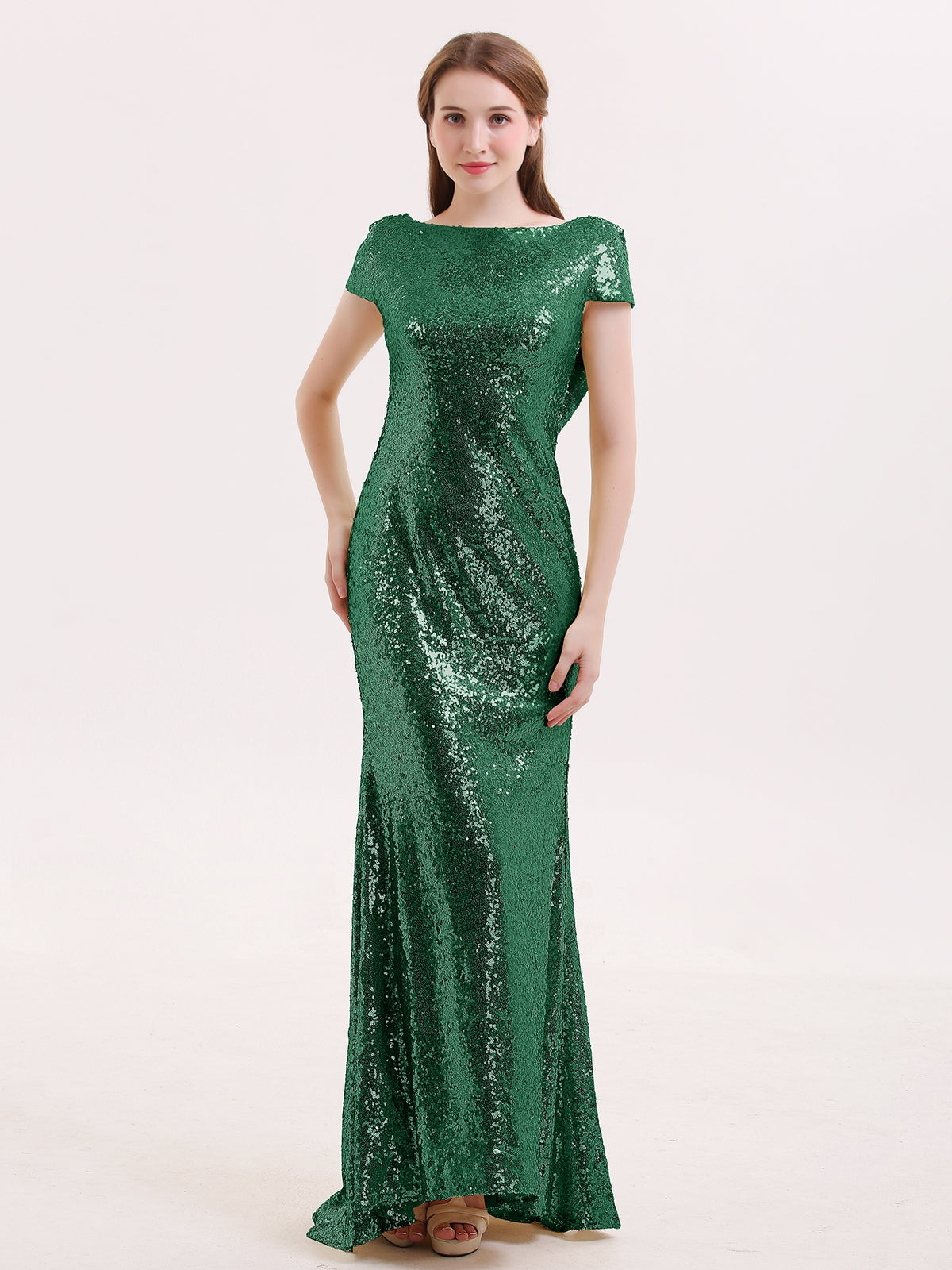 slim fit dress slacks BABARONI Sequins Lace Bridesmaid Dress with Cap Sleeves Dark Green, Dark Green / US0