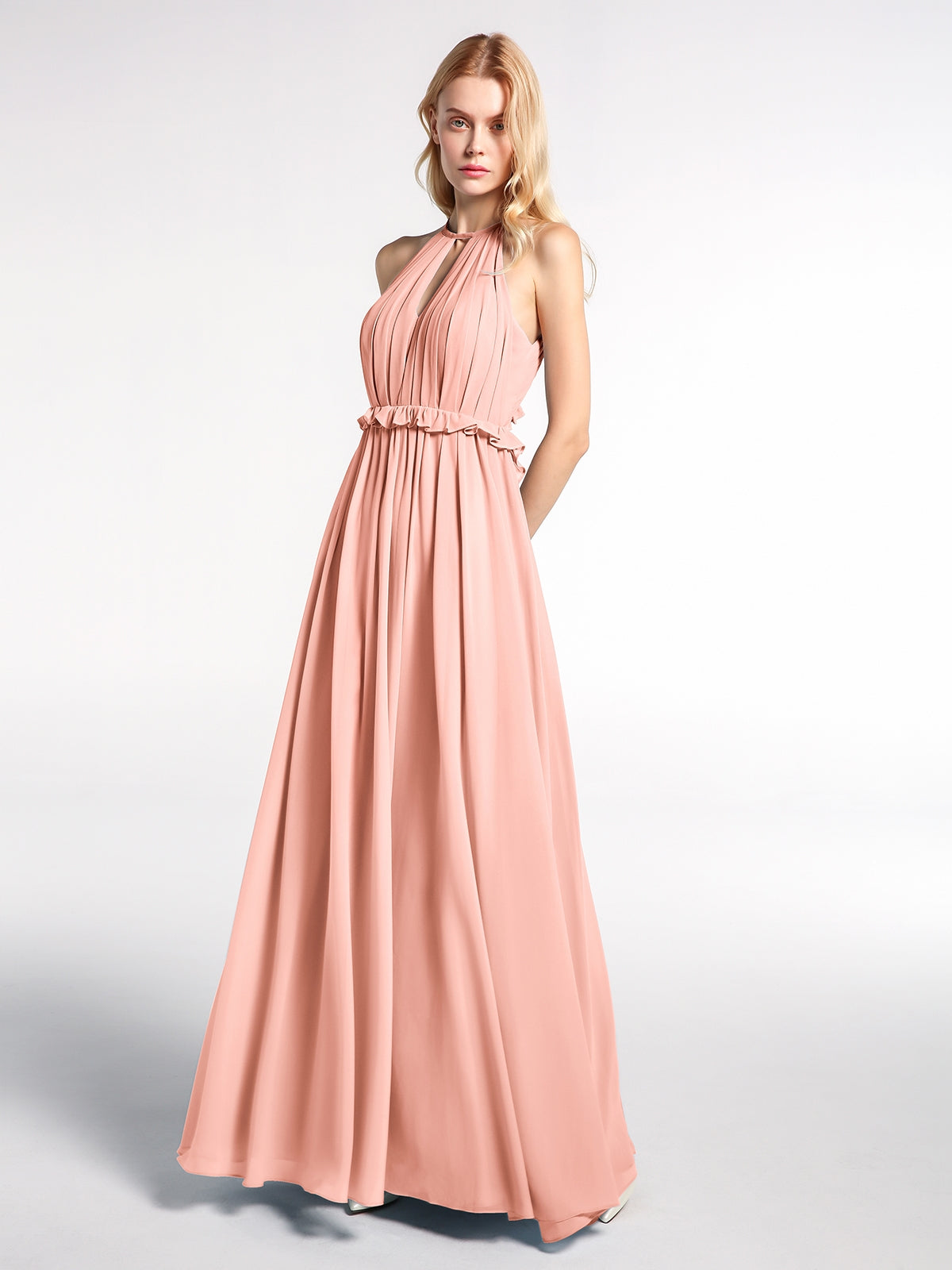 coral peach maxi dress BABARONI Keyhole Neckline Open Back Chiffon Max Long Dress Coral, Coral / US0