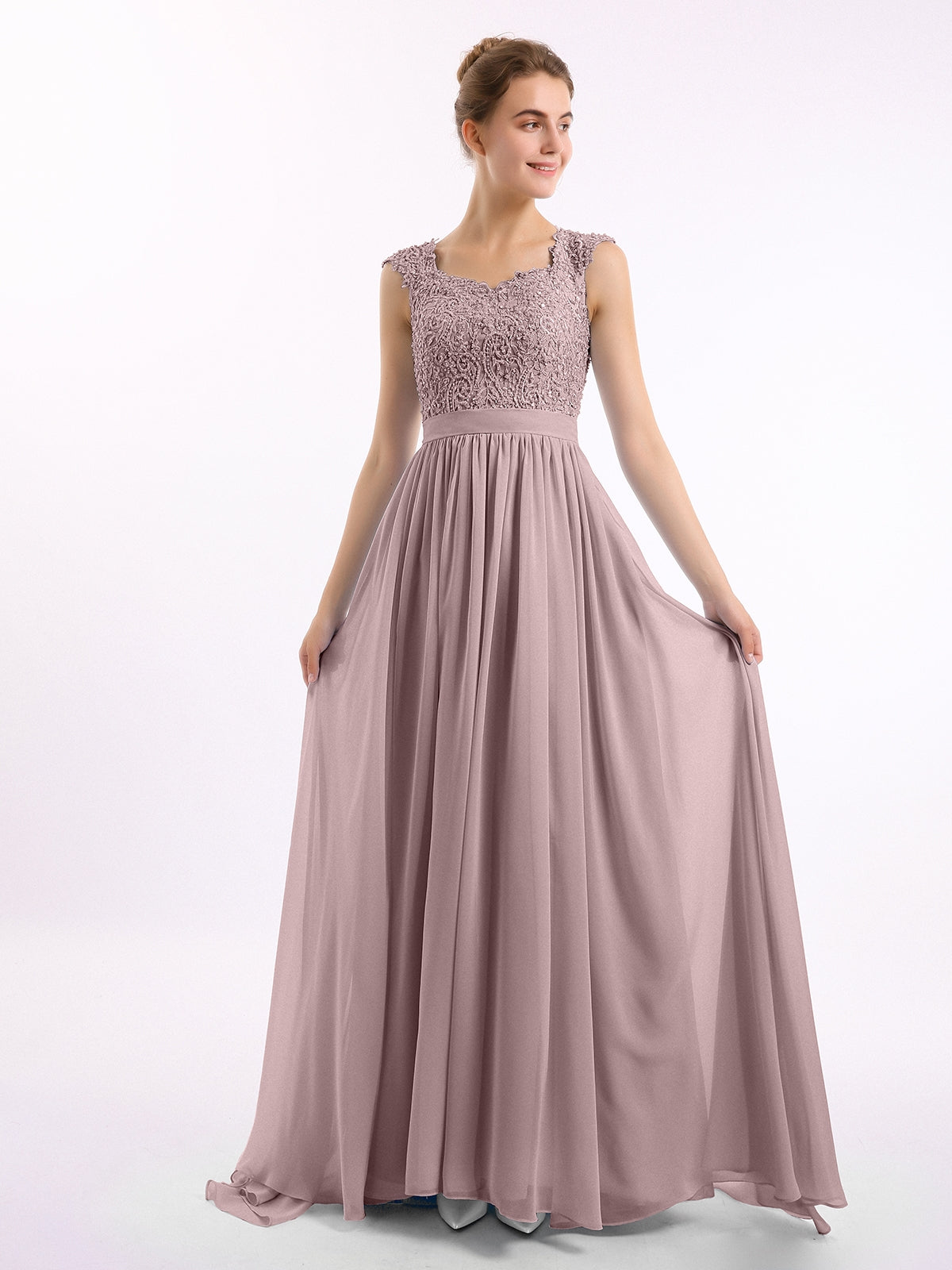 BABARONI Appliqued and Beaded Dress with Sweetheart Neck Vintage Mauve, Vintage Mauve / US0