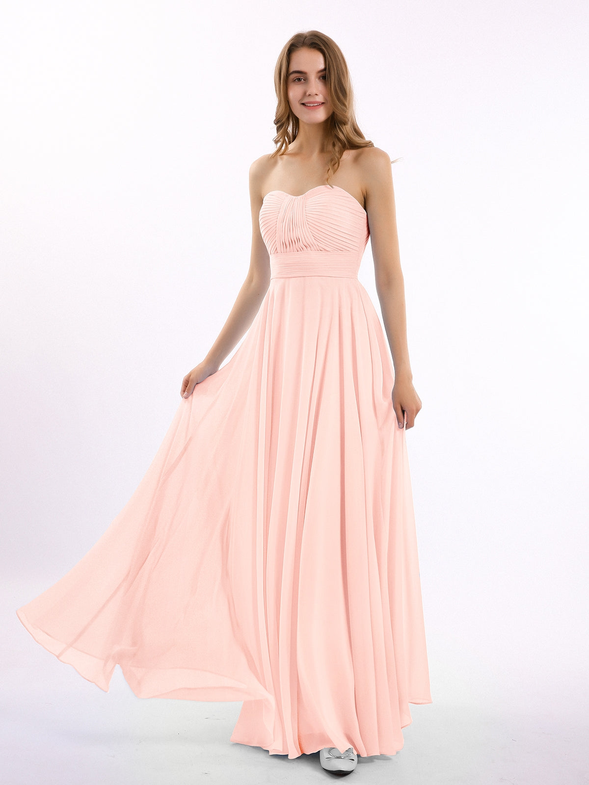 Light Pink Strapless Chiffon Bridesmaid Dresses