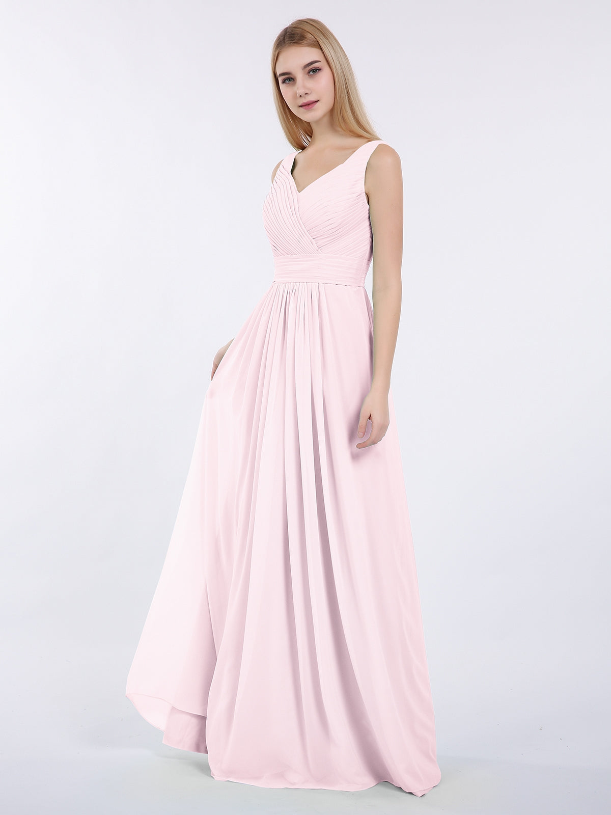 Chiffon Long Dresses with Illusion NECK Blushing Pink main image 0