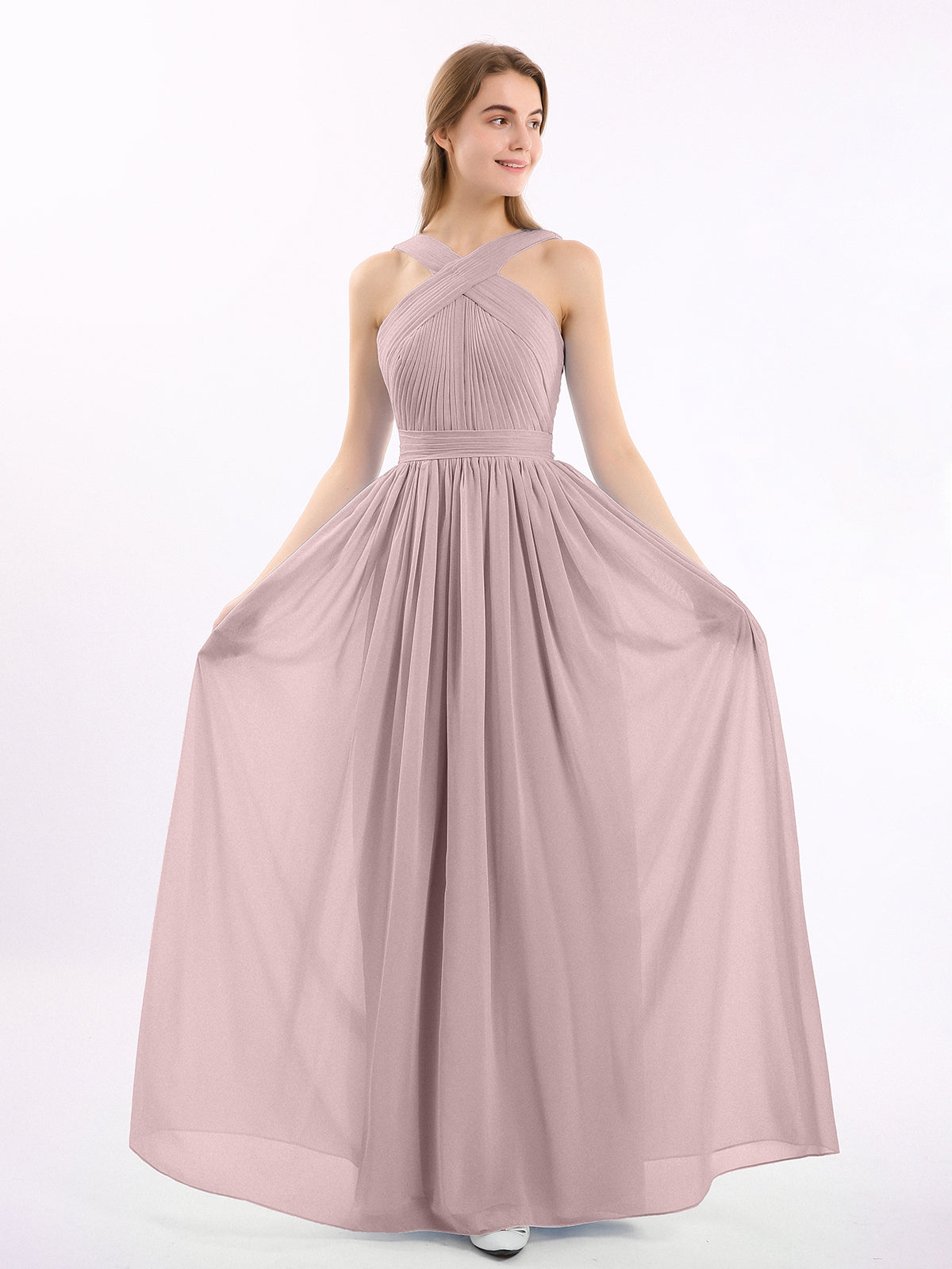V-neck Simple Chiffon Full Length Dresses Vintage Mauve Plus Size main image 1