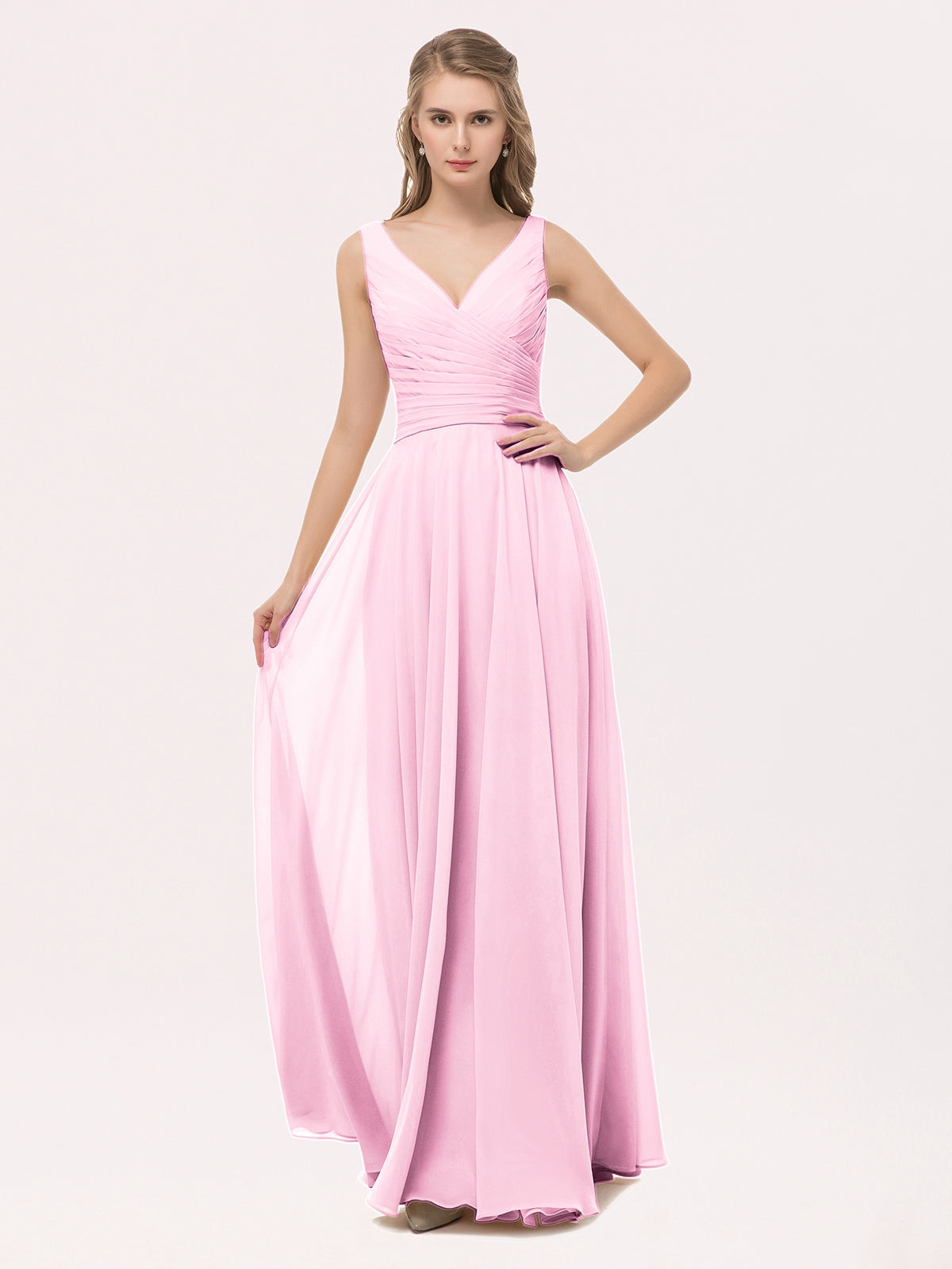 Halter Short Chiffron Dresses with V neck Candy Pink