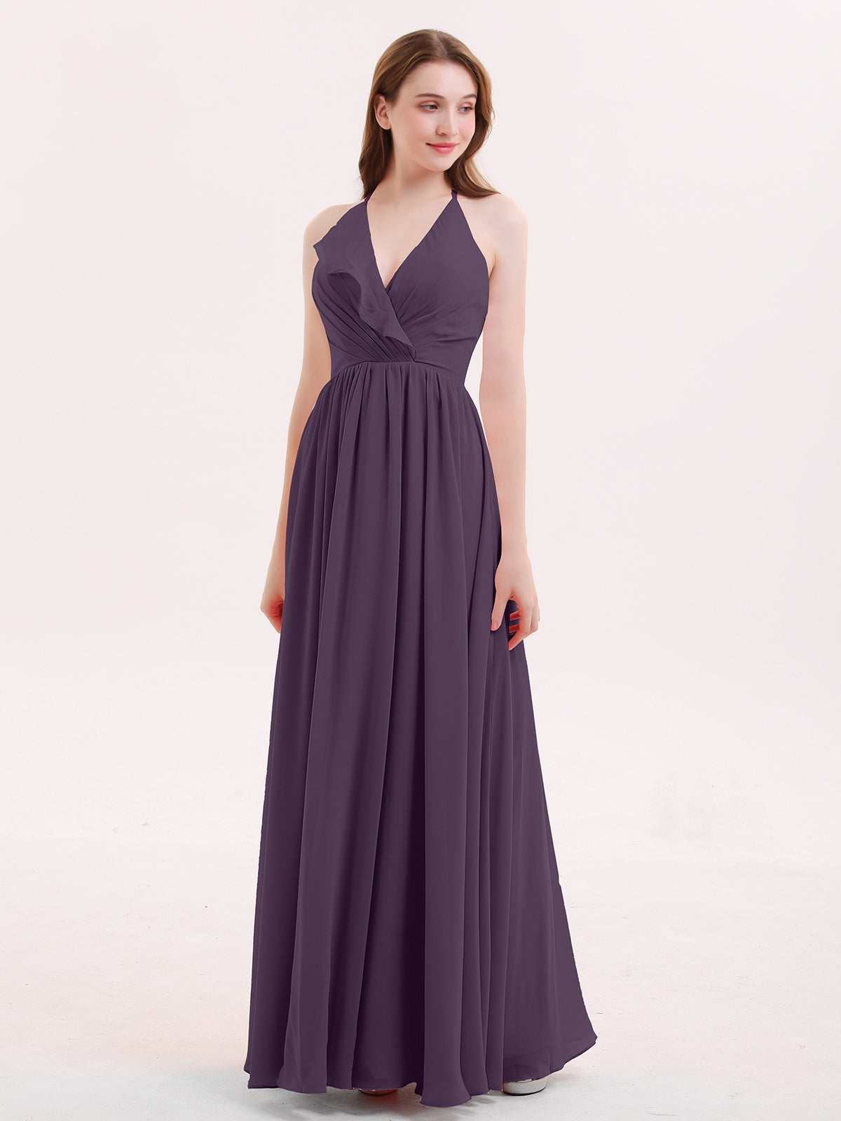 A-Line Off the Shoulder Chiffon Floor-Length Dress Plum Plus Size