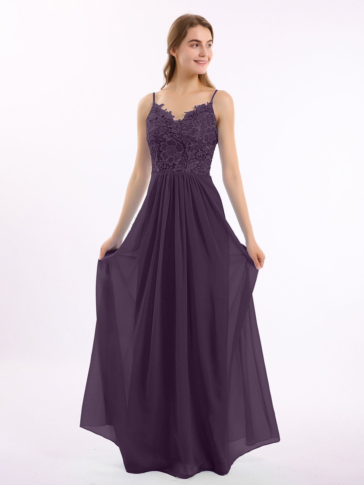 Square Neck Spaghetti Straps Chiffon Dresses Plum Plus Size
