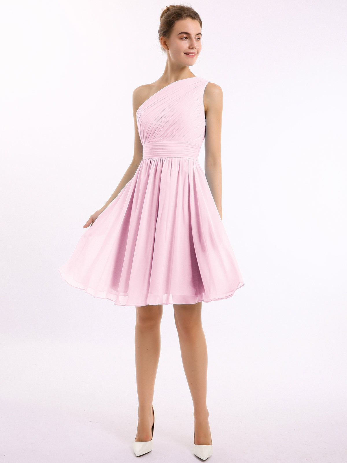 Single Shoulder Knee-length Chiffon Dresses Mist Plus Size