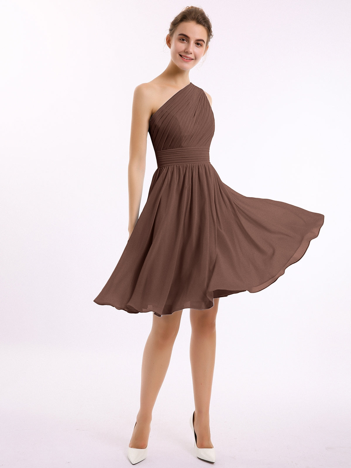 Single Shoulder Knee length Chiffon Dresses Chocolate Plus Size  BABARONI