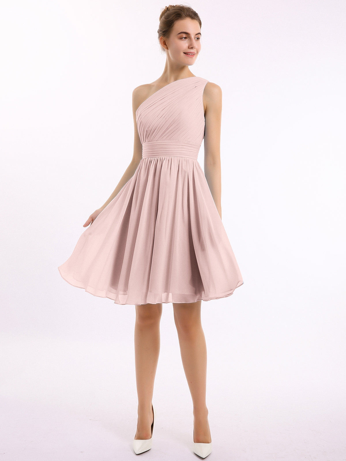 Long Chiffon Dress with One Ruffle Shoulder Gold Plus Size