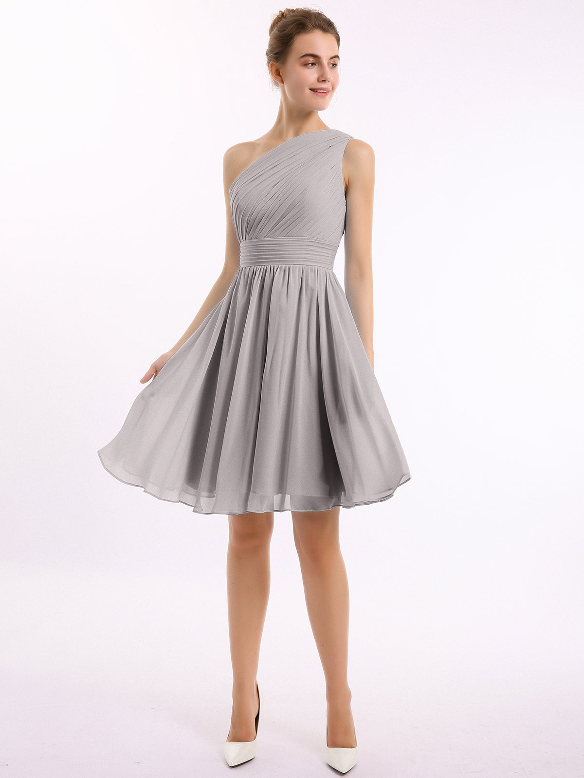Single Shoulder Knee-length Chiffon Dresses Ink Blue Plus Size