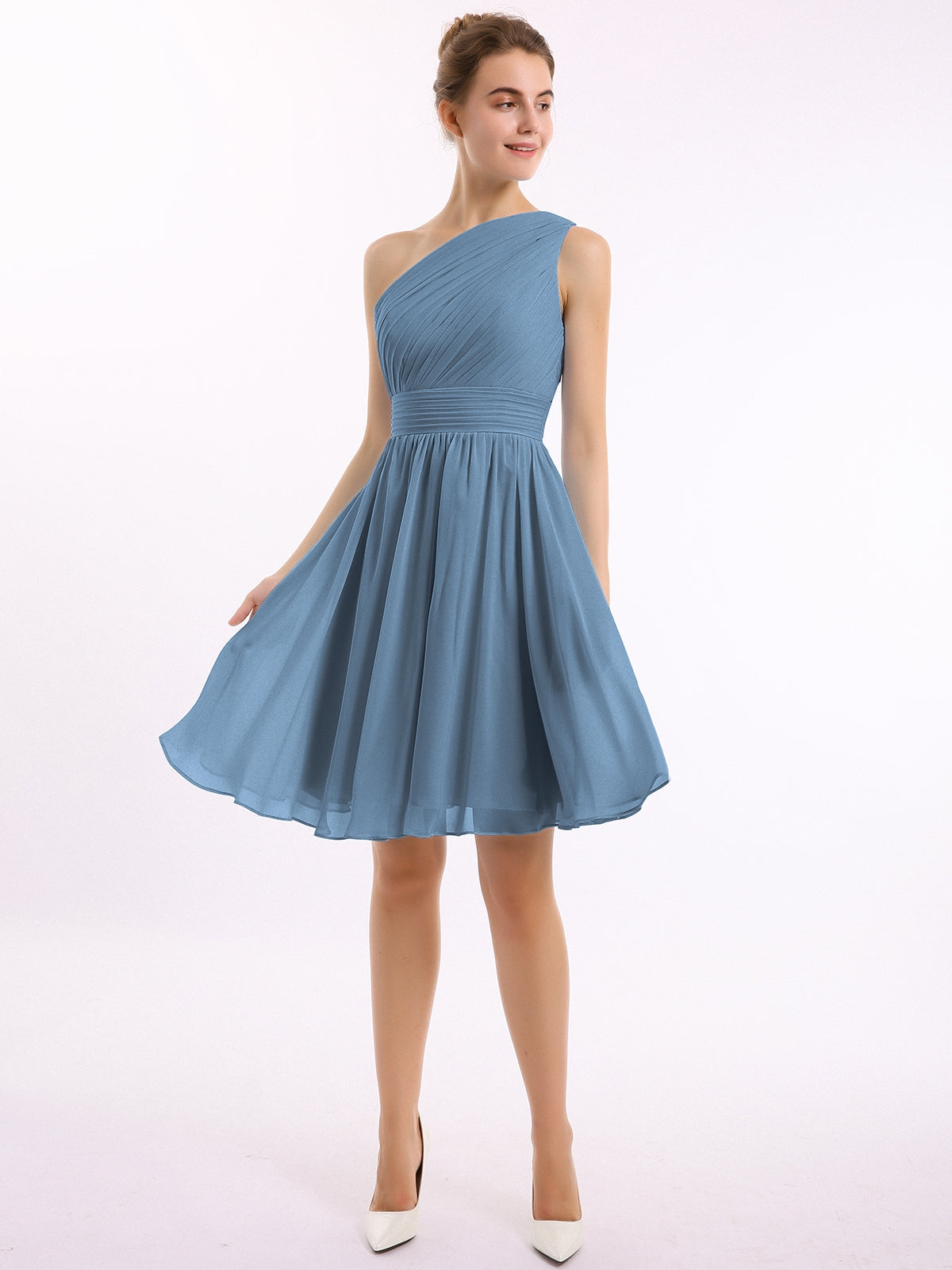 Single Shoulder Knee-length Chiffon Dresses Regency Plus Size