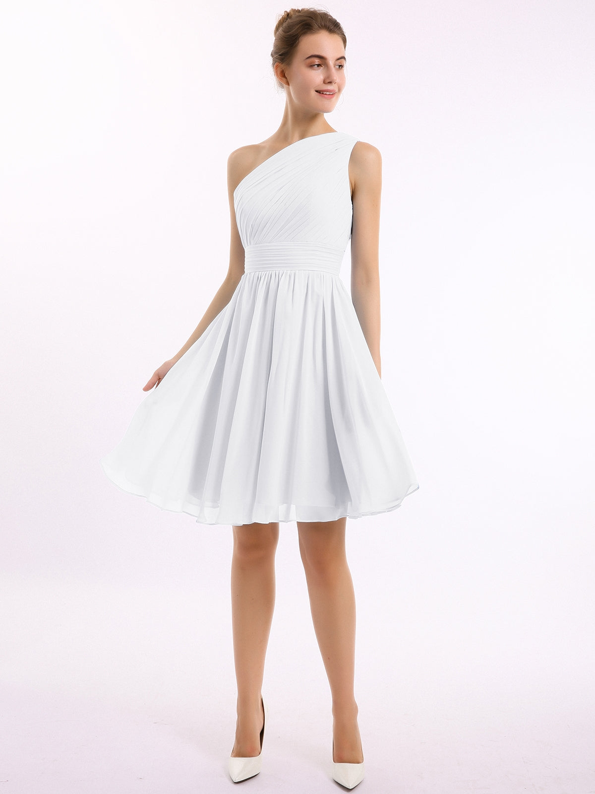 Knee-length Short Chiffon Dress with Halter Neck White Plus Size main image 1