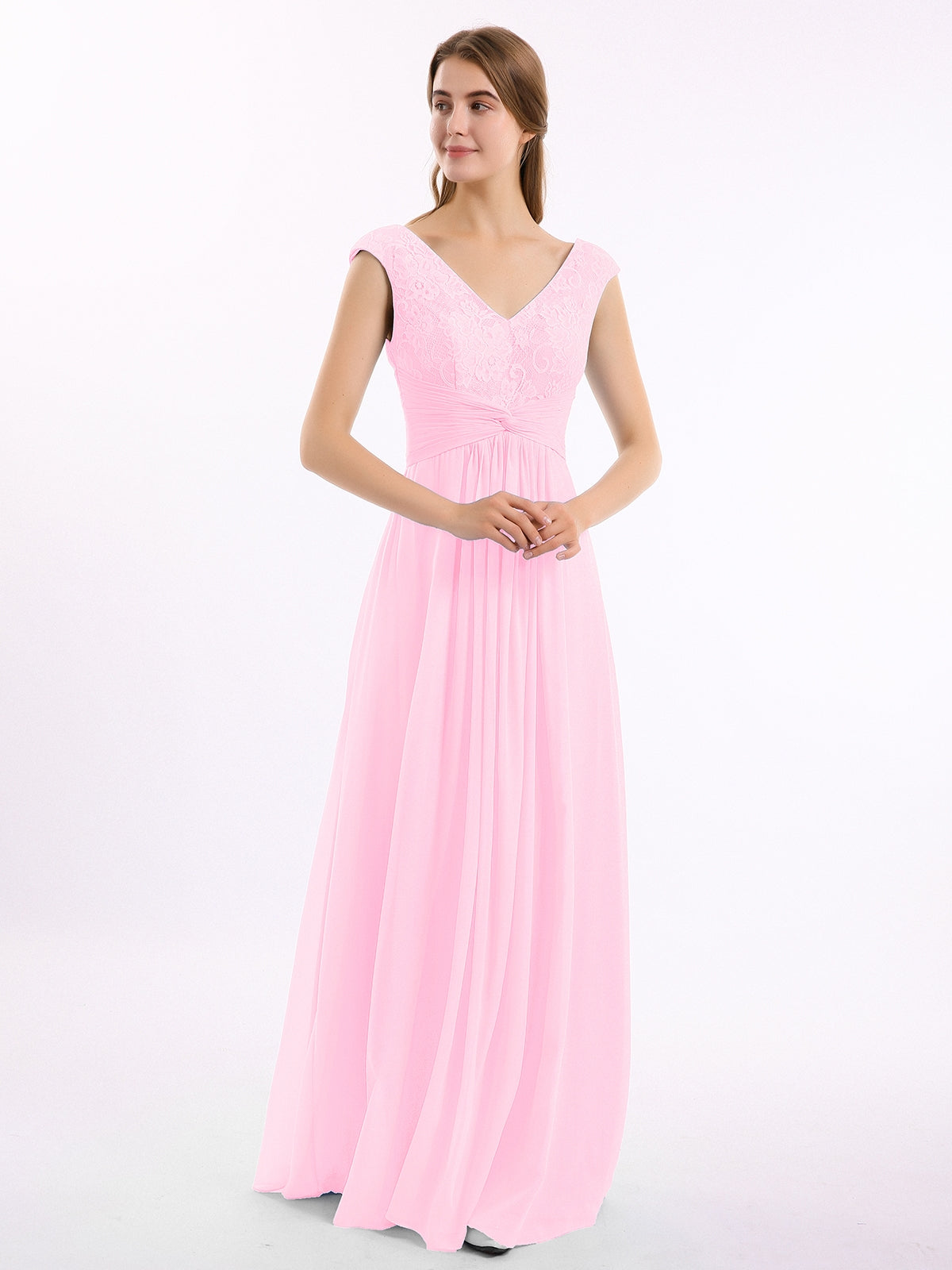 Chiffon FAUX-WRAP Dresses with Bow Candy Pink Plus Size