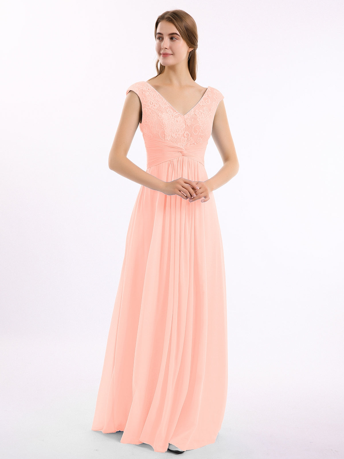 white christmas dresses Elegant A-Line One Shoulder Coral Chiffon Long Bridesmaid Dress main image 0