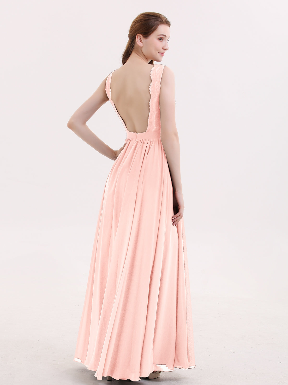 BABARONI Lace and Chiffon Sexy Dress with Slit Pearl Pink, Pearl Pink / US0
