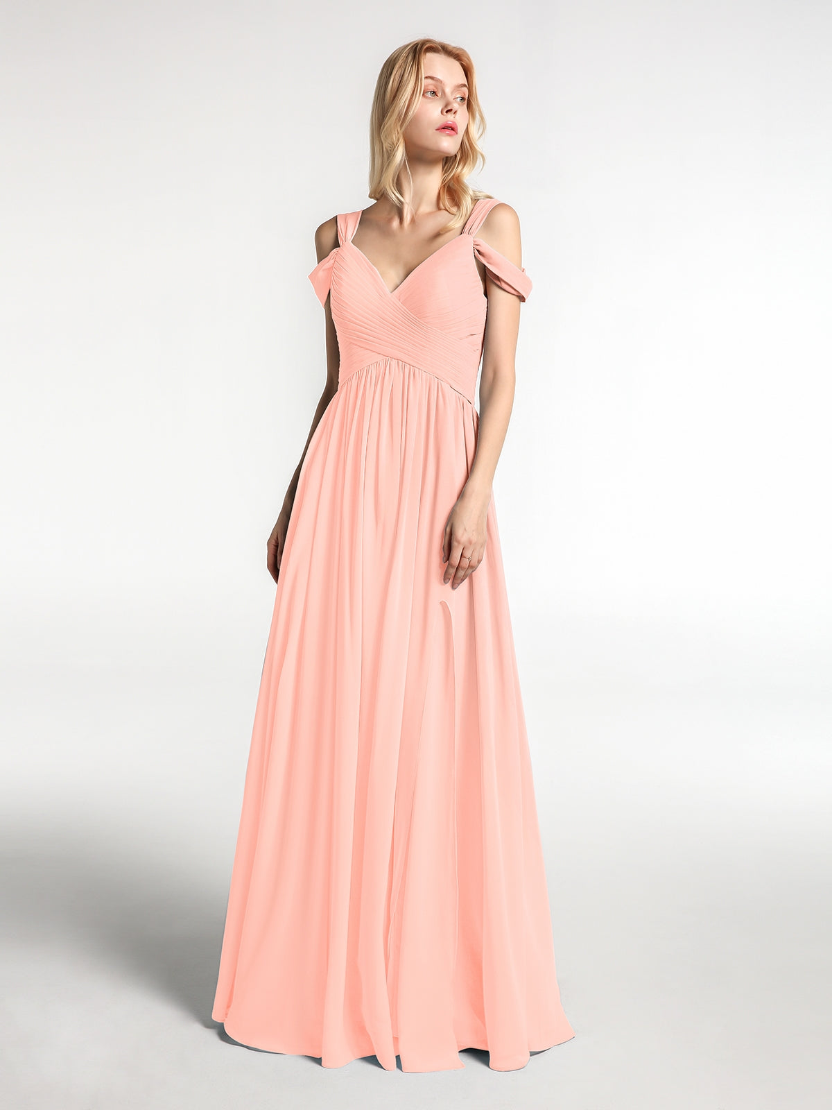 BABARONI Cold Shoulder Empire Waist Max Dress with Slit Coral, Coral / US0
