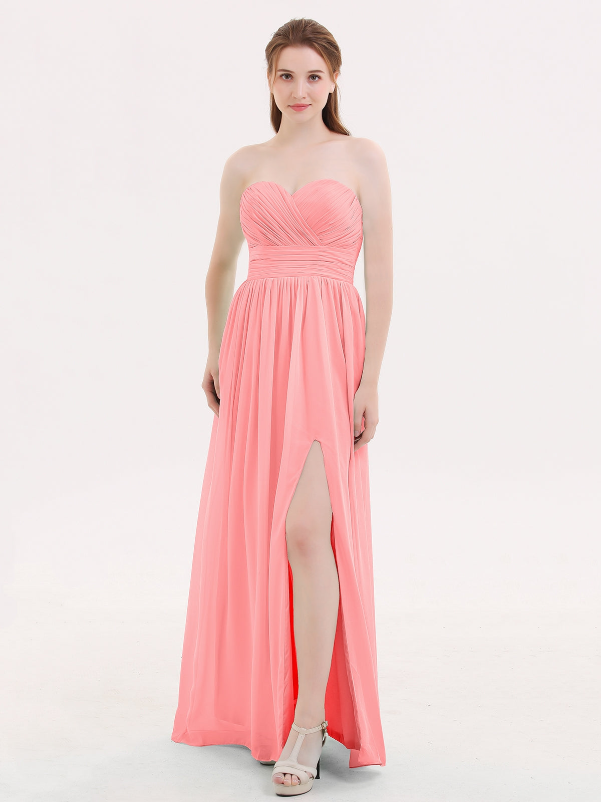 Strapless Sweetheart Neck Bridesmaid Dress with Slit Flamingo – BABARONI