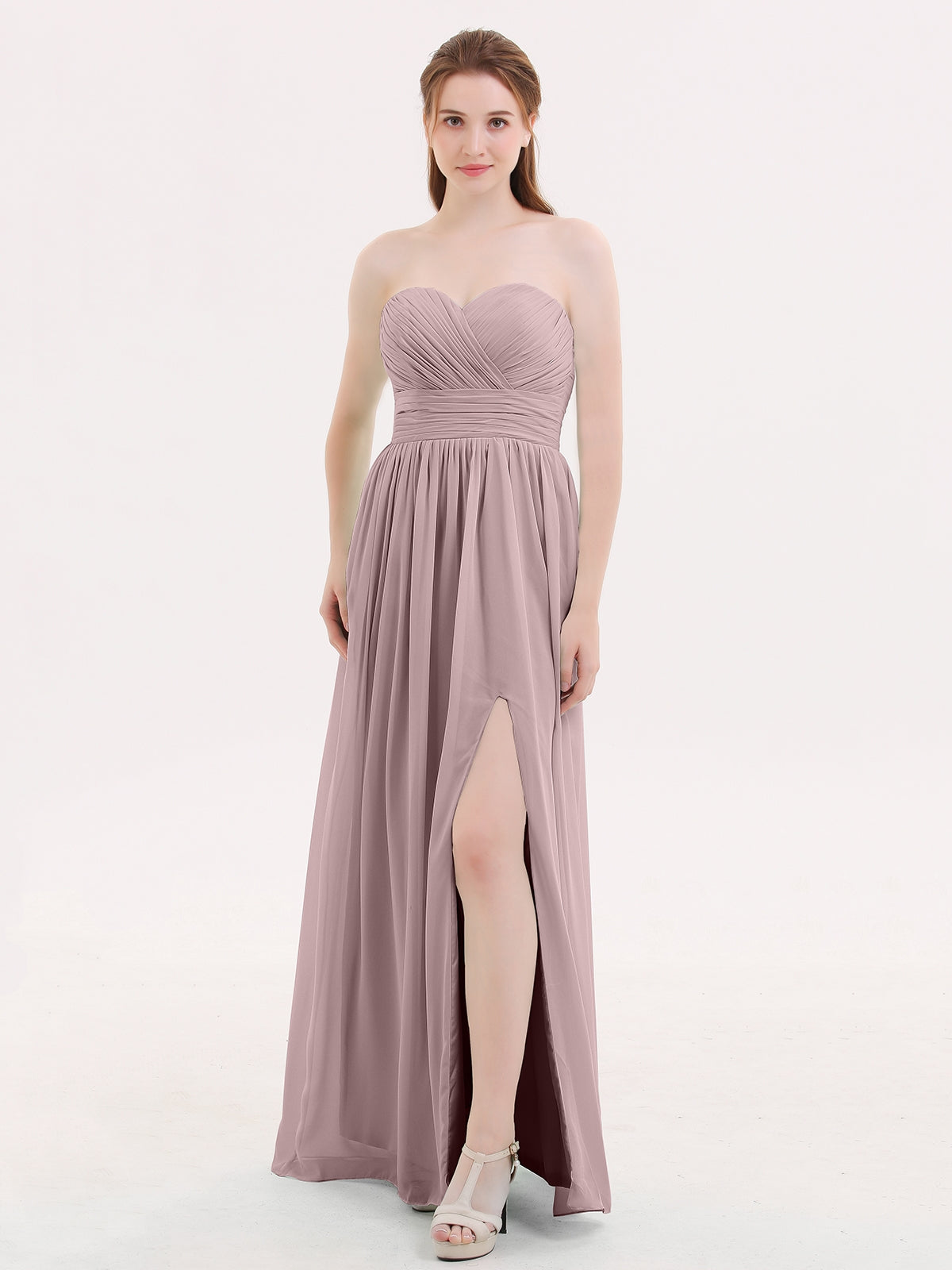 Chiffon Bottom Lace Top Bridesmaid Dress with Slit Vintage Mauve Plus Size