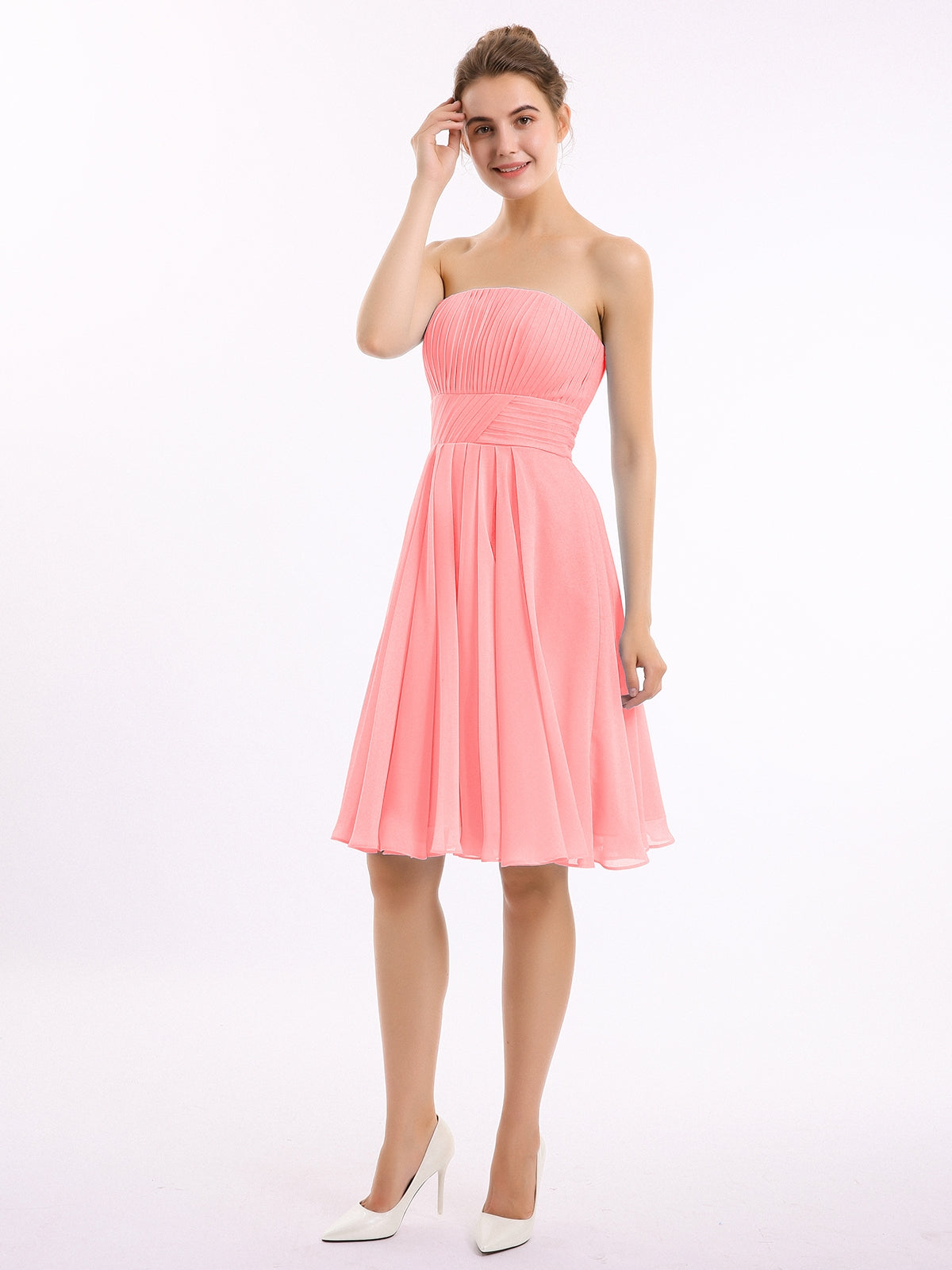 Straight Across Strapless Short Bridesmaid Gown Flamingo Deirdre