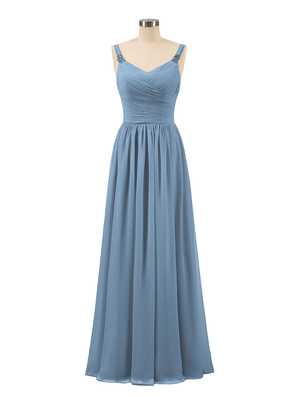Lace And Chiffon Long Formal Dresses Slate Blue main image 1