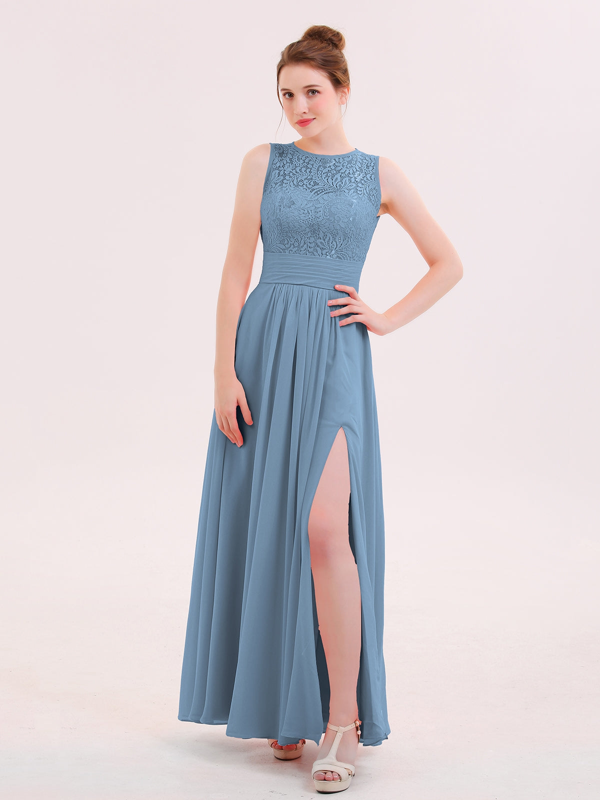 Slit Dress in Dusty Blue