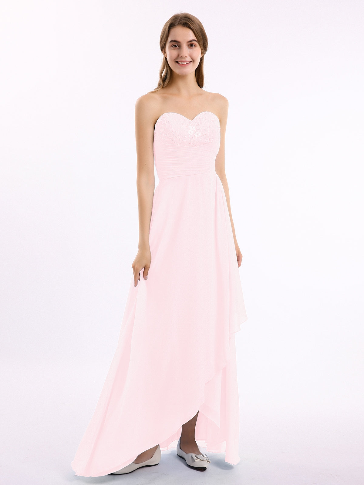 Straplesses Chiffon Maxi Dresses with Bow Blushing Pink Plus Size main image 1