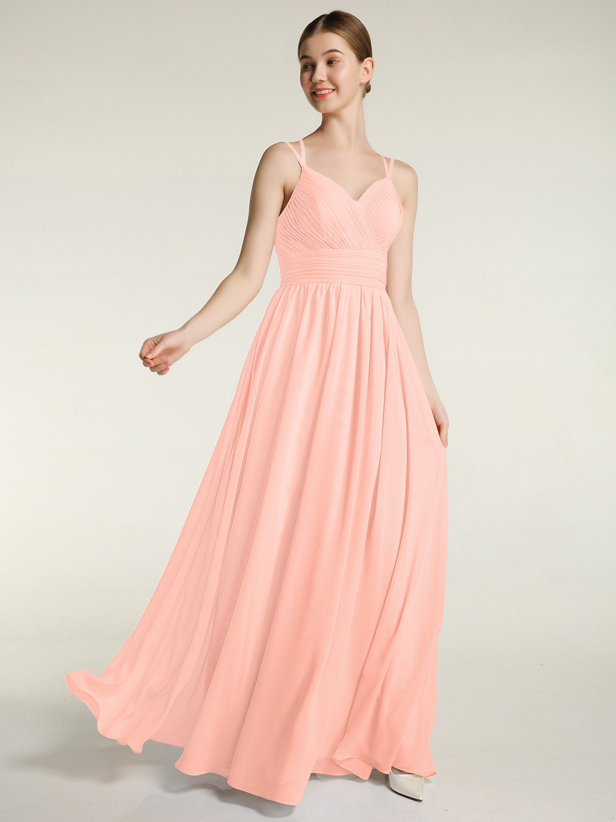 Double Straps Chiffon Dress with Sweetheart Neck Papaya