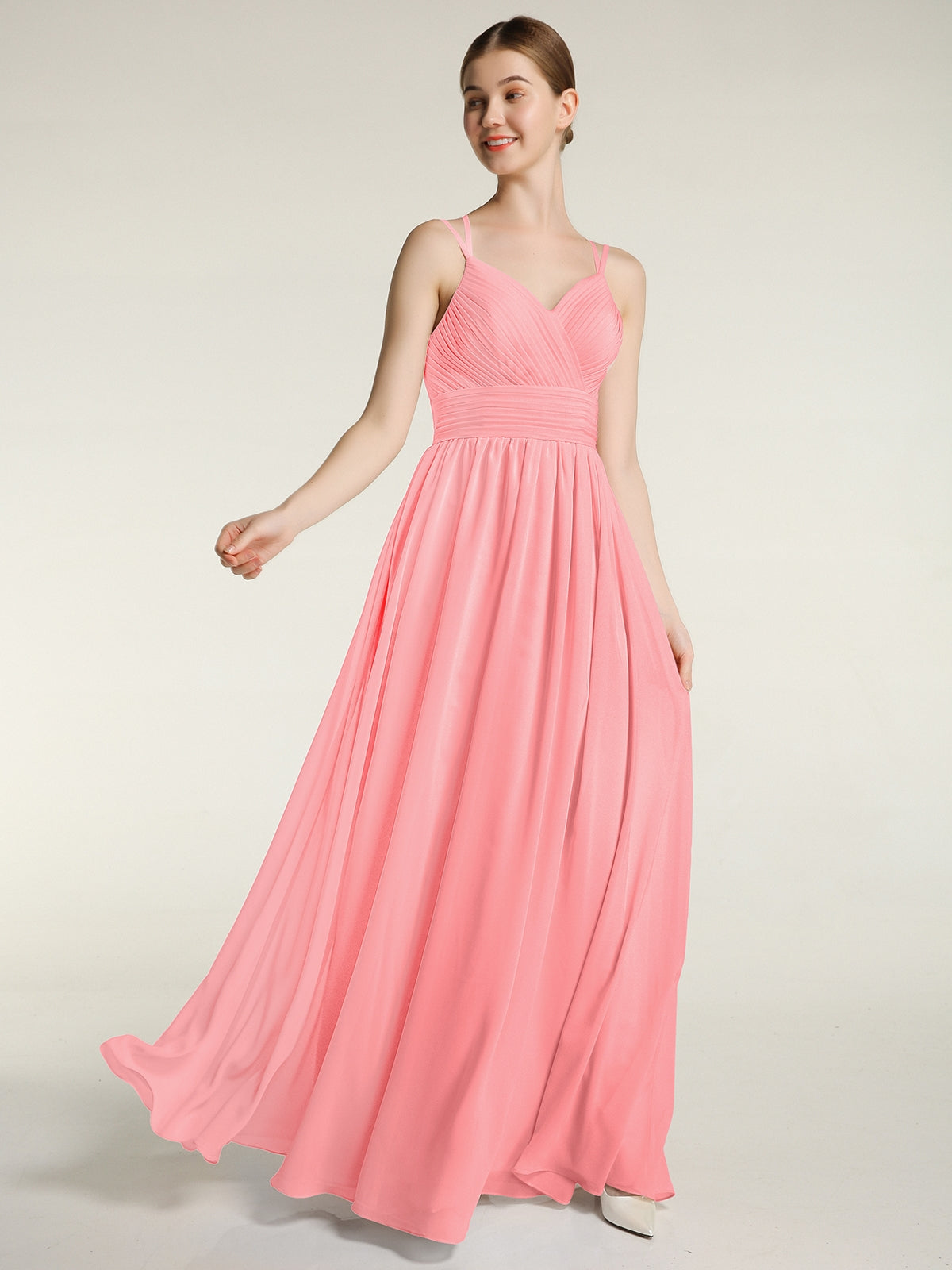 Long Chiffon Strapless Dresses with Sweetheart Flamingo