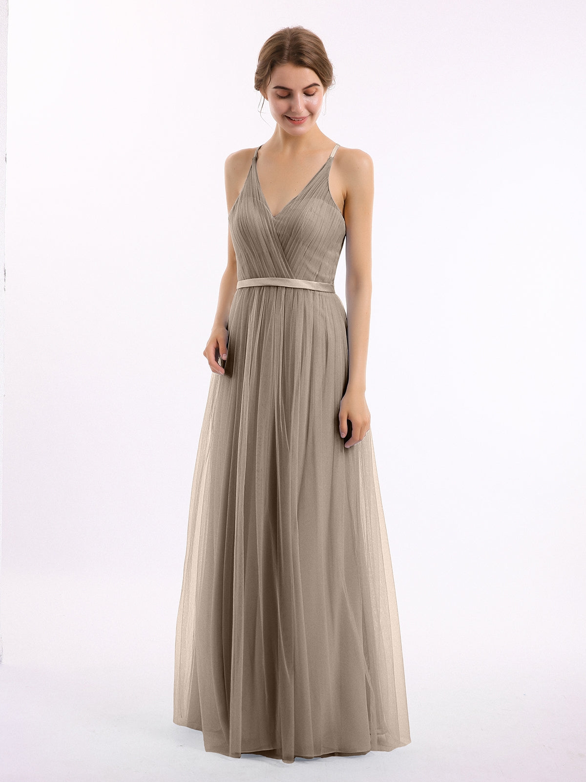 Twist Straps V Neckline Tulle Maxi Dress Spa Plus Size