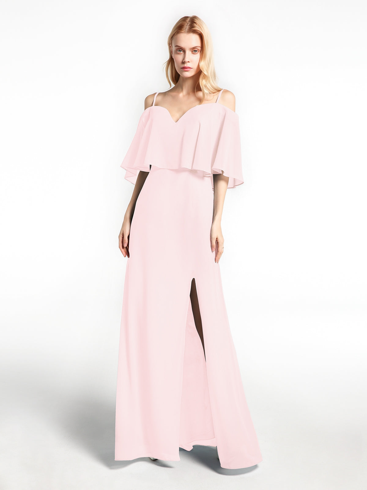 Cold-Shoulder Ruffled Dress with Flounce Overlay Dusty Rose