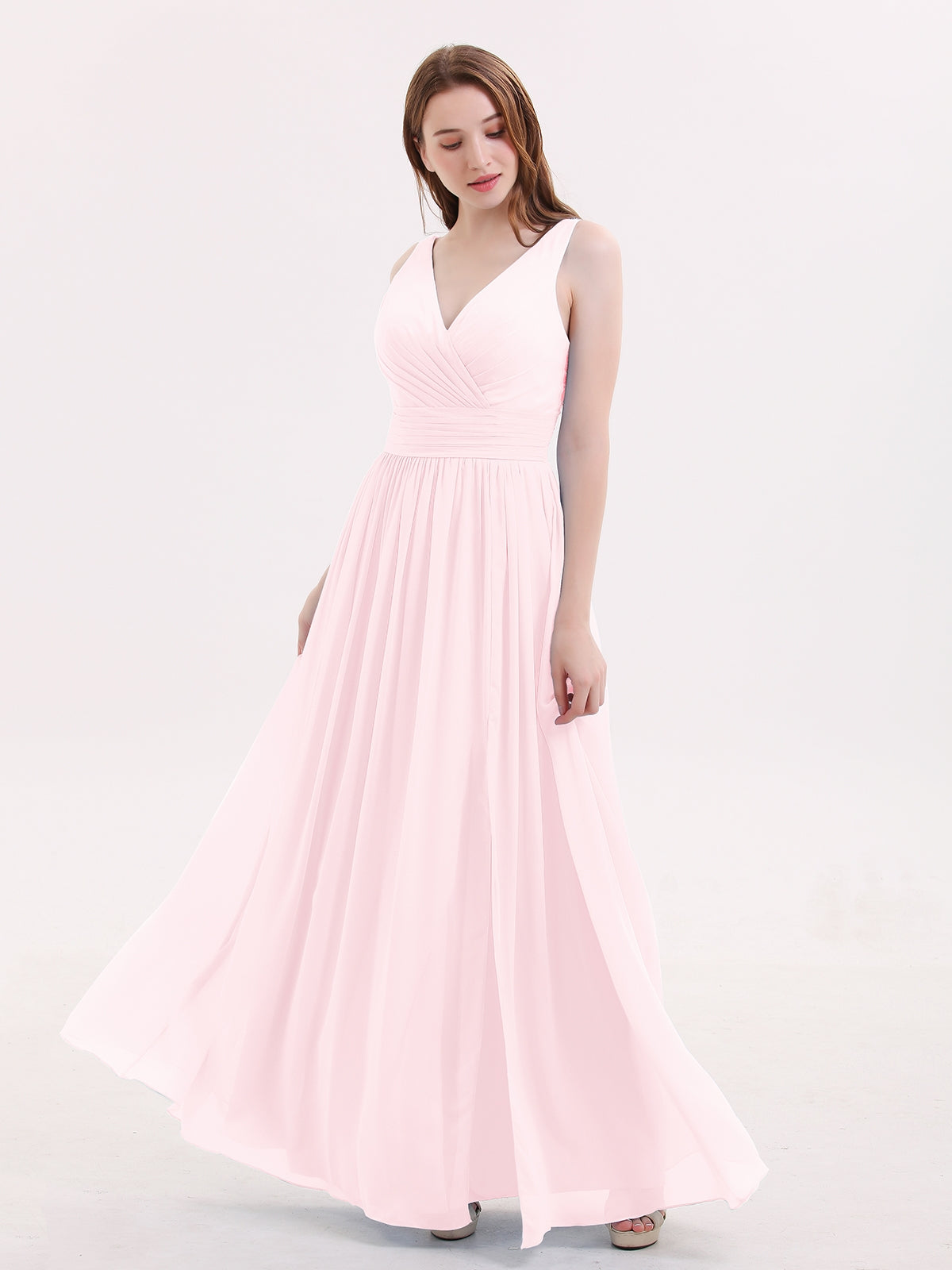Halter Short Chiffron Dresses with V neck Blushing Pink Plus Size