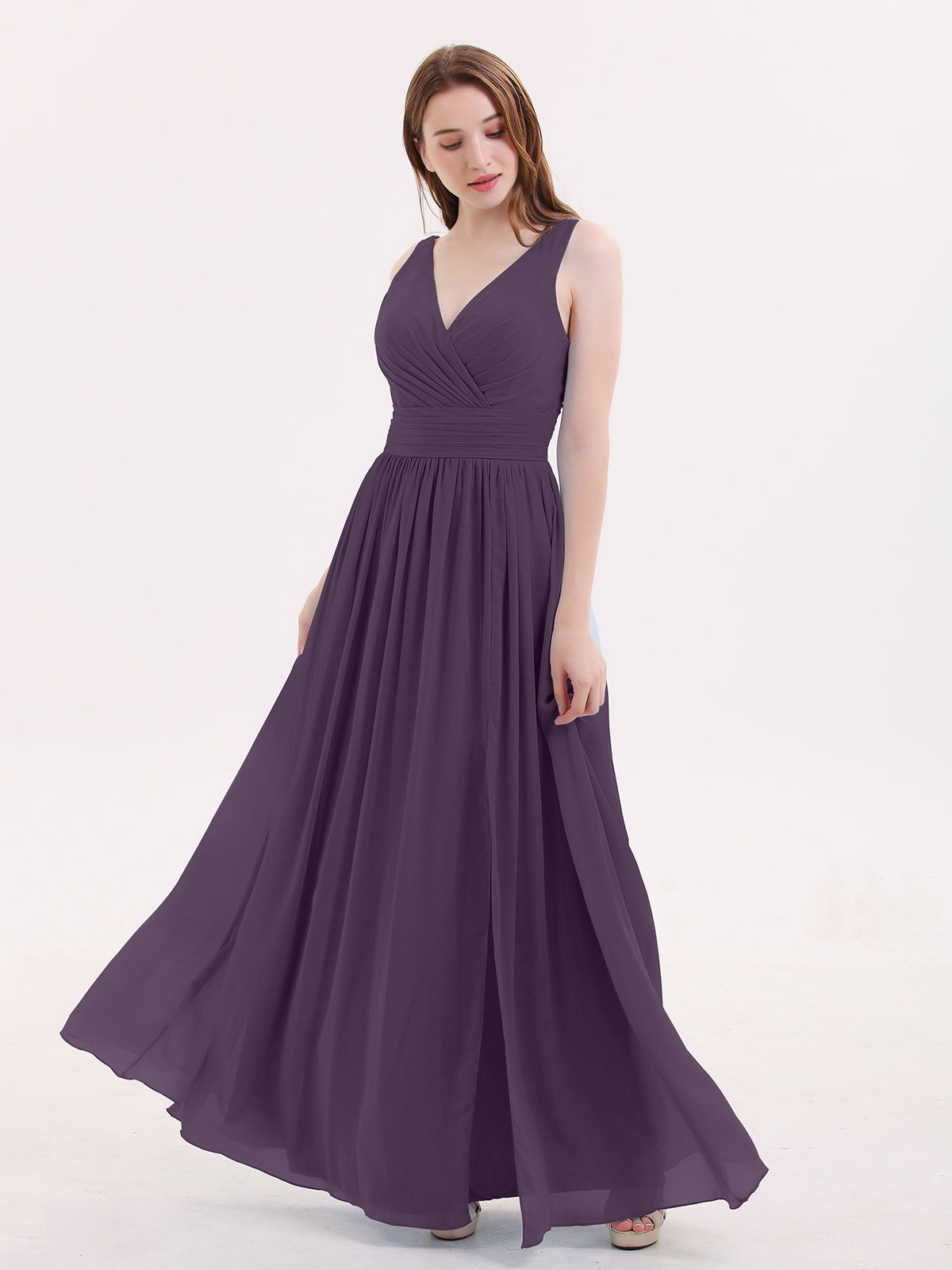 Strapless Chiffon Full Length Dresses Plum Plus Size main image 1