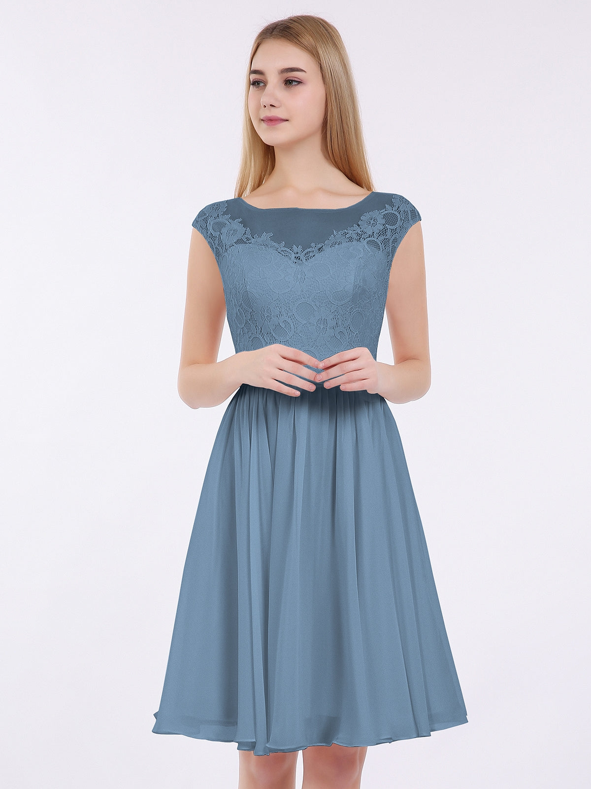 blue dress for baby girl Wholesale Slate Blue Sheer Lace Tulle V-Neck Wedding Dress main image 1
