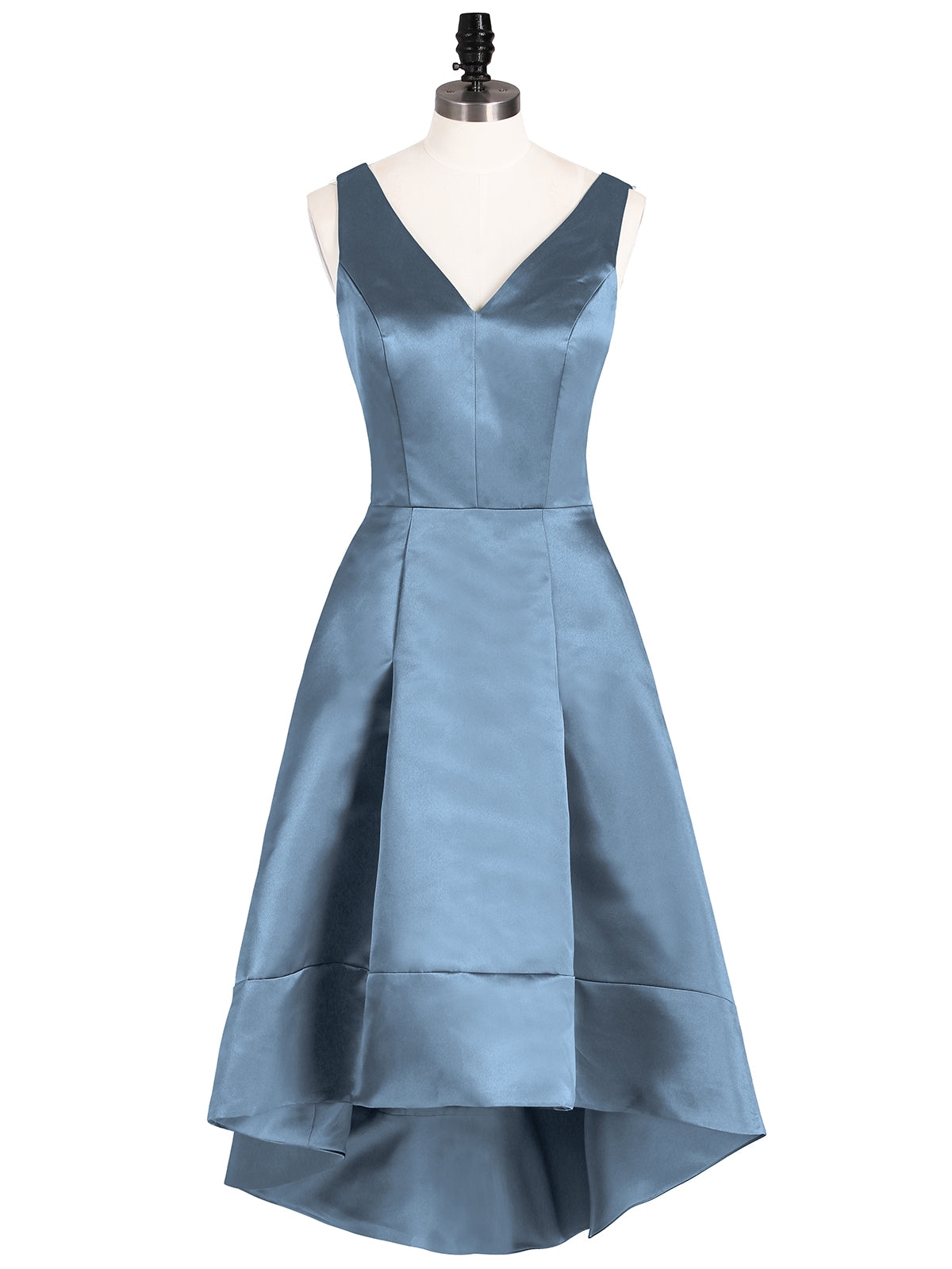 strapless open back dress BABARONI V-Neck Satin High Low Bridesmaid Dresses-Slate Blue, Slate Blue / US0