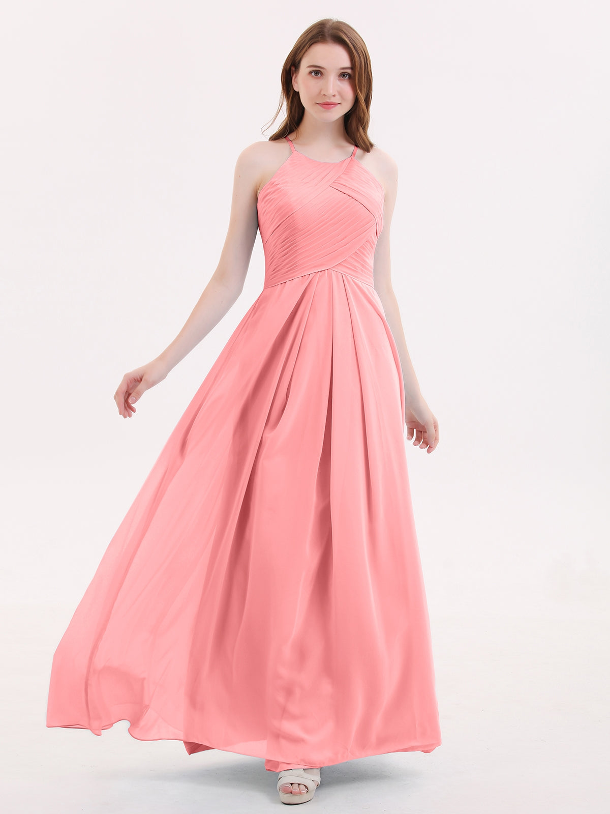 BABARONI Long Chiffon Halter Bridesmaid Dresses-Flamingo Plus size, Flamingo / US18 BABARONI Long Chiffon Halter Bridesmaid Dresses-Flamingo Plus size, Flamingo / US18