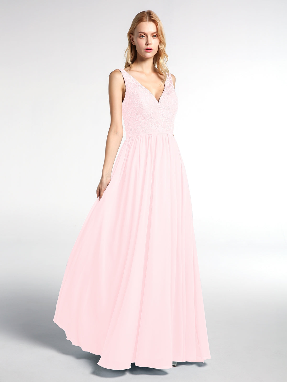 Halter Short Chiffron Dresses with V neck Blushing Pink Plus Size main image 0