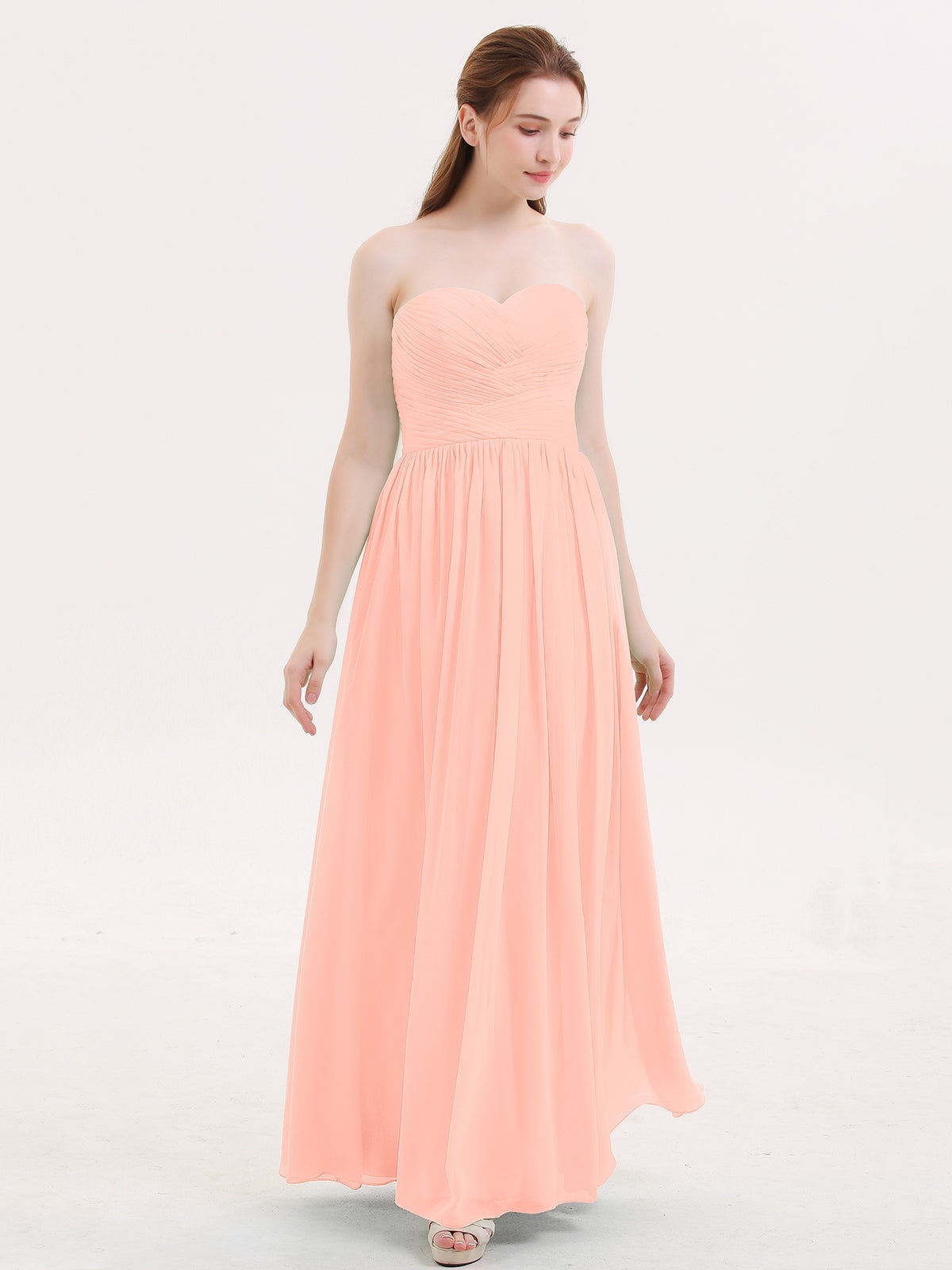 BABARONI Strapless Cross-Pleated Full Length Bridesmaid Gown-Coral, Coral / US0