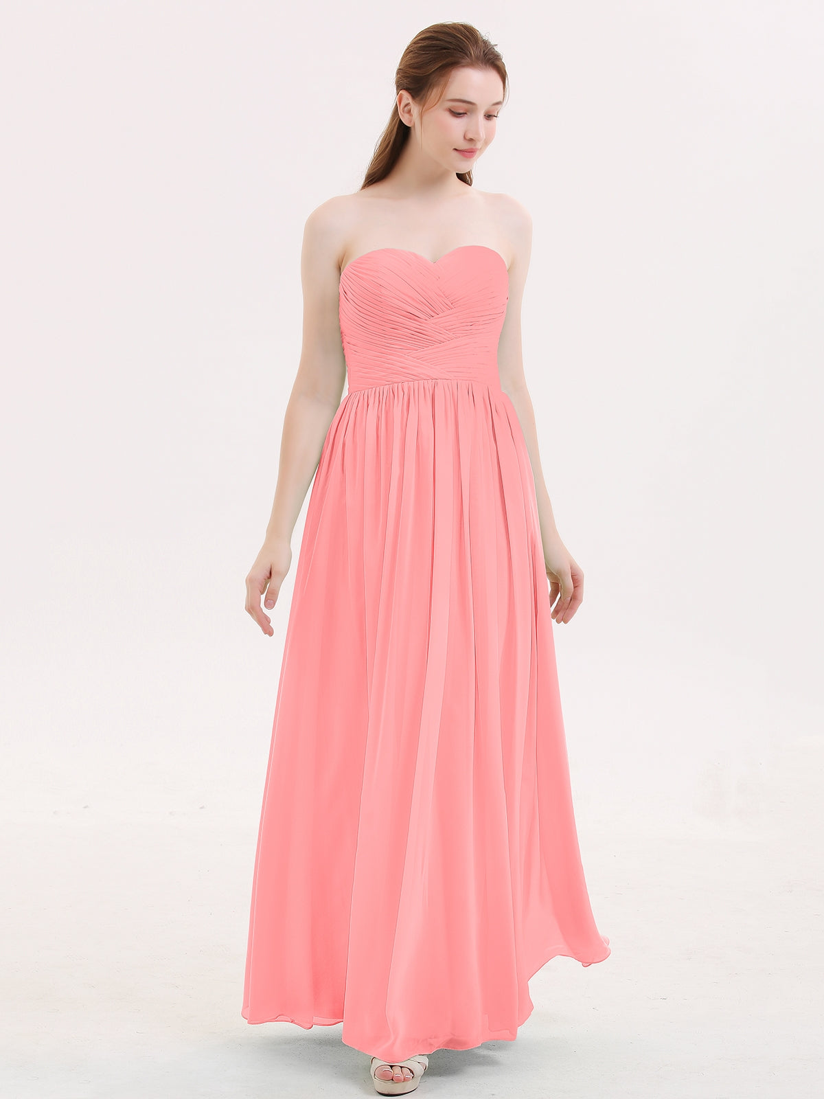Strapless Cross-pleated Full Length Bridesmaid Gown-Flamingo – BABARONI