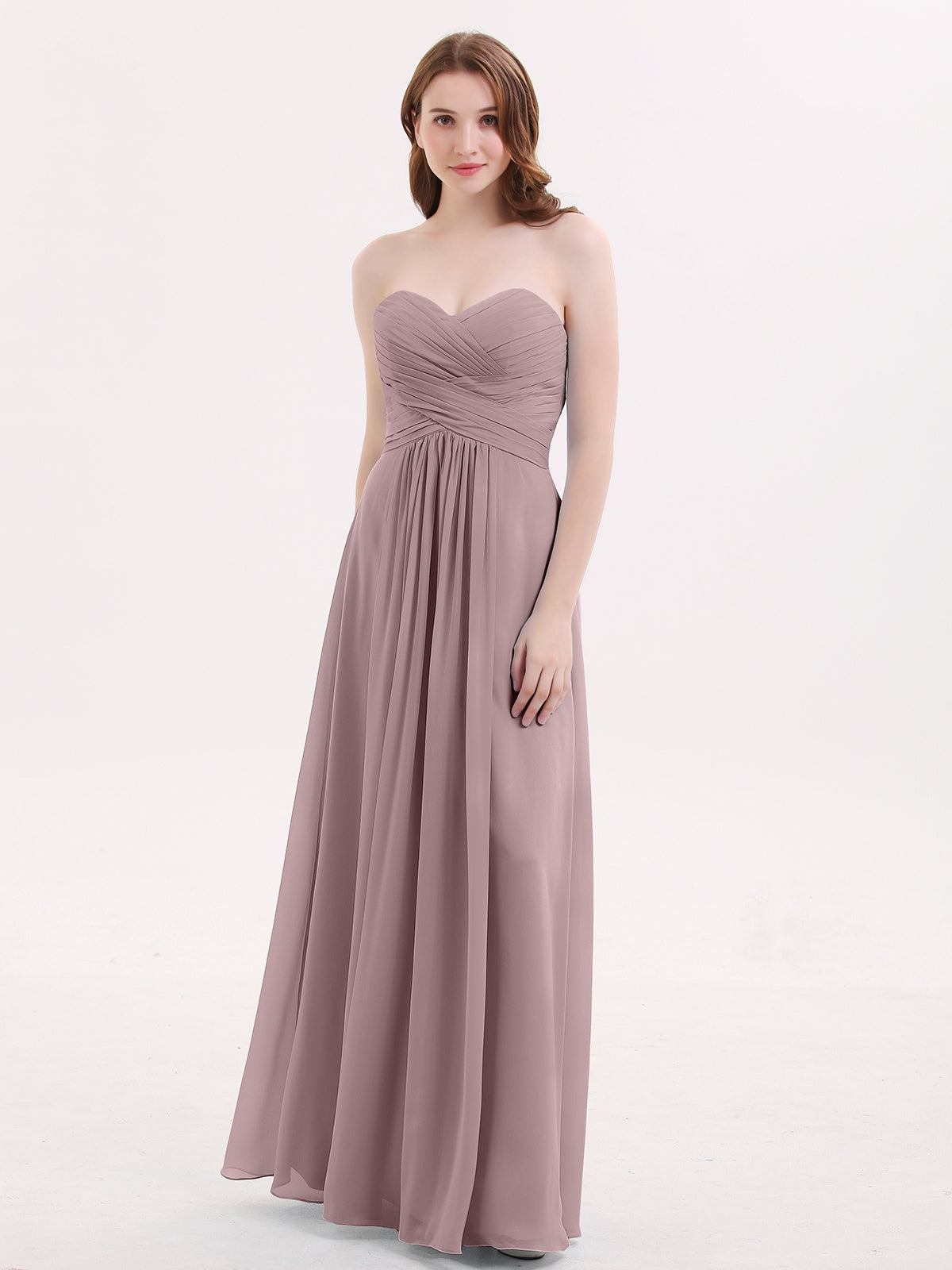 BABARONI Strapless Chiffon Gown with Sweetheart-Vintage Mauve Plus Size, Vintage Mauve / US18