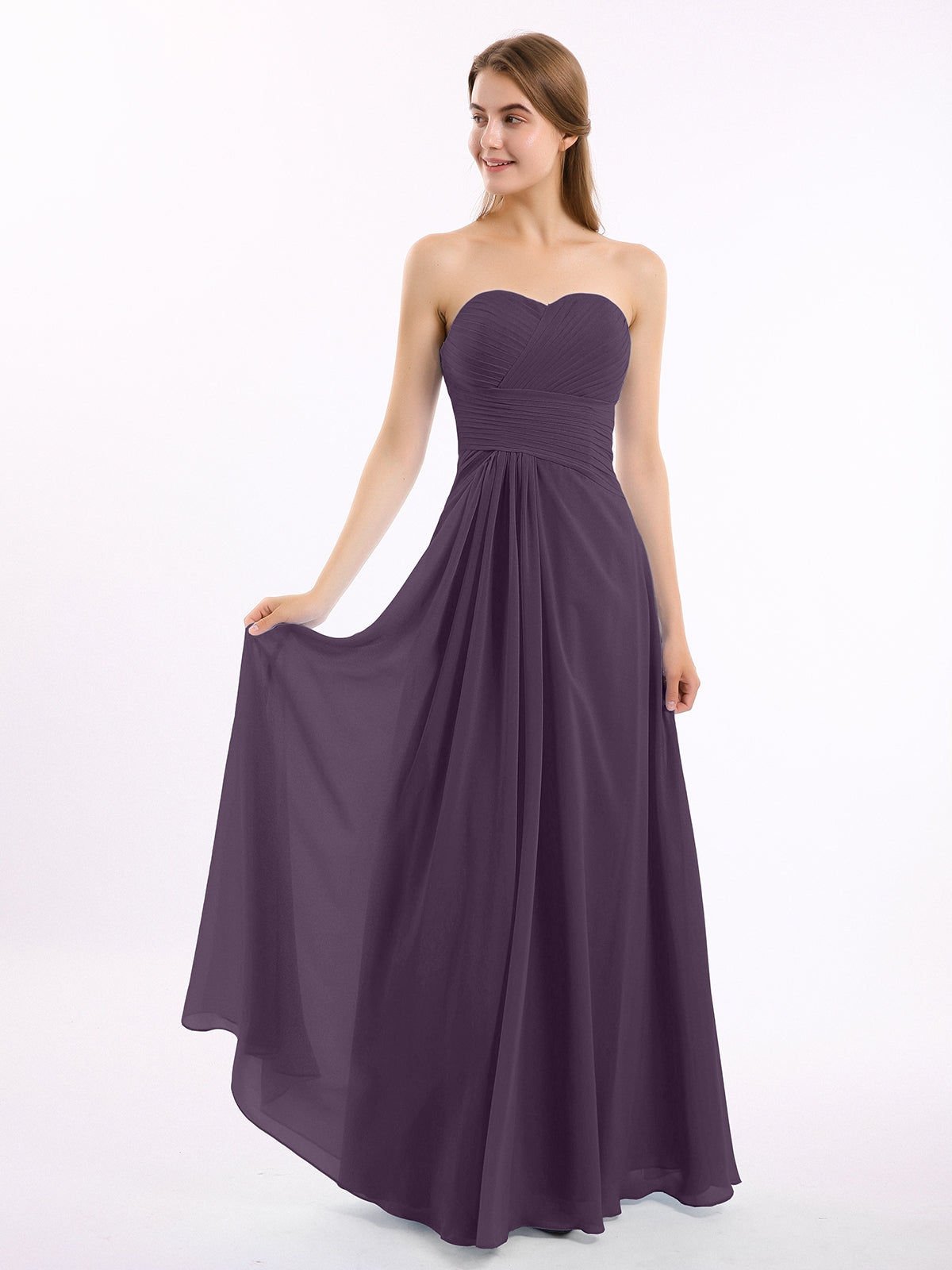 Short Chiffon Strapless Bridesmaid Gowns Plum Plus Size main image 1