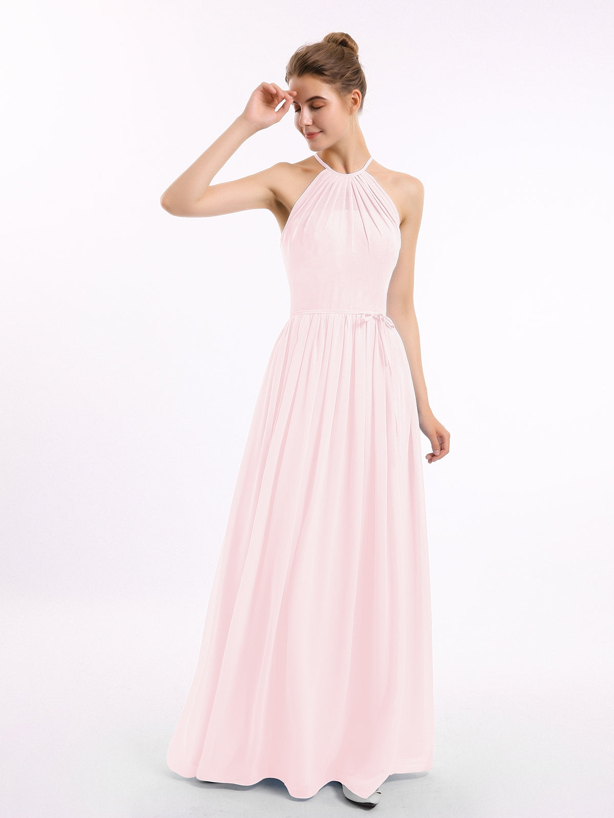 Mini Chiffon Dresses with Halter Neck Blushing Pink Plus Size main image 0