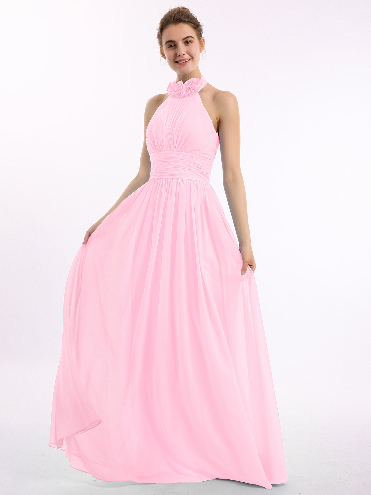 Chiffon Dress with Lace Straps Decor with Sash Bow Candy Pink Plus Size