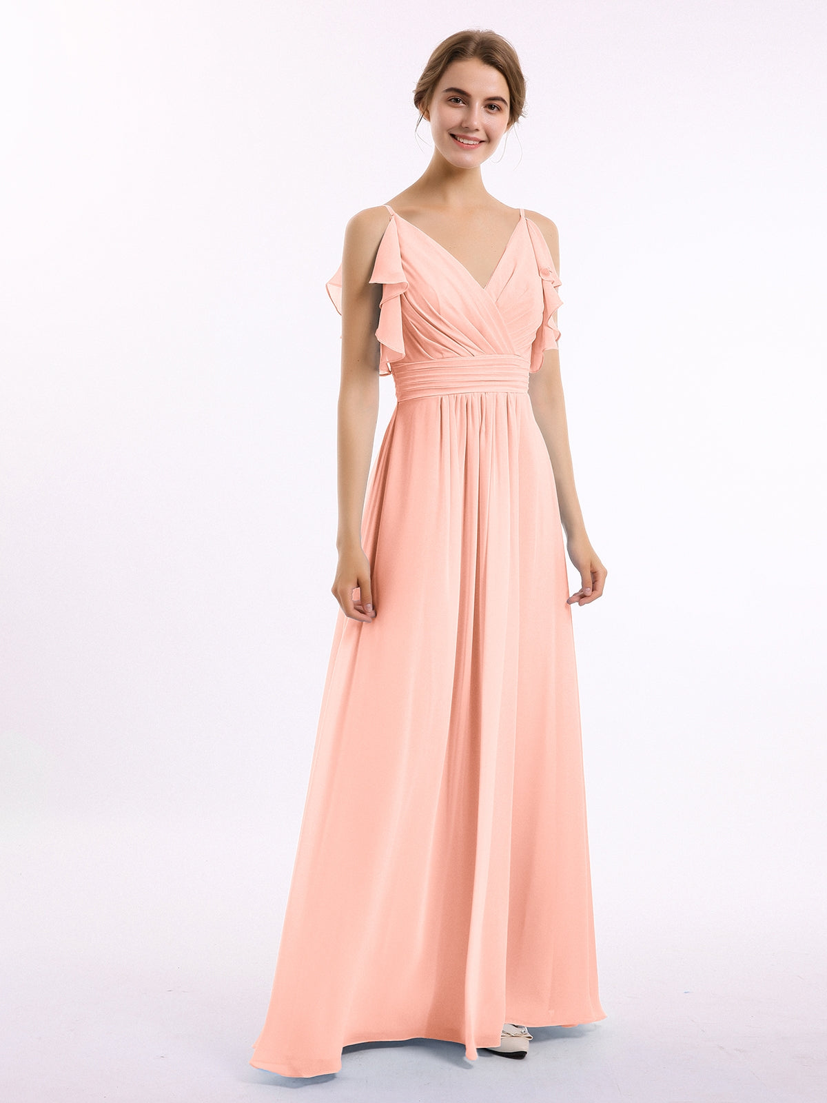 BABARONI Spaghetti Strap Ruffles V-neck Chiffon Dresses Coral, Coral / US0