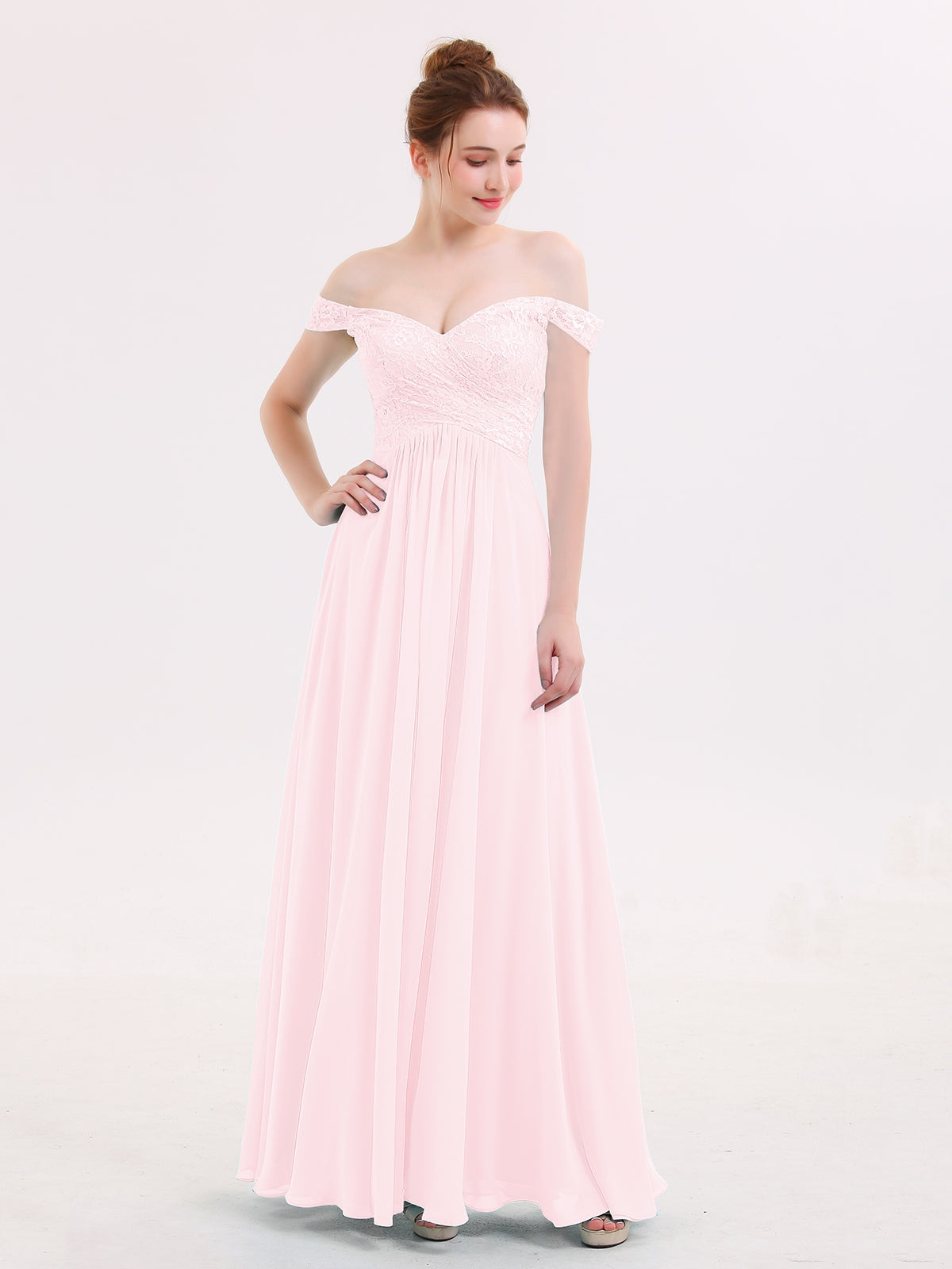 Lace and Chiffon Full Length Dresses Blushing Pink Plus Size