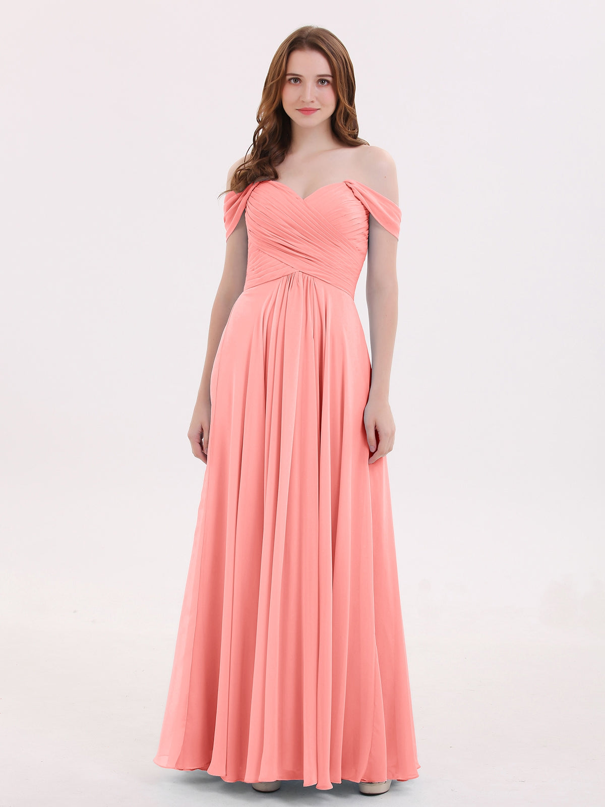 Off the Shoulder Empire Bridesmaid Dresses Flamingo – BABARONI